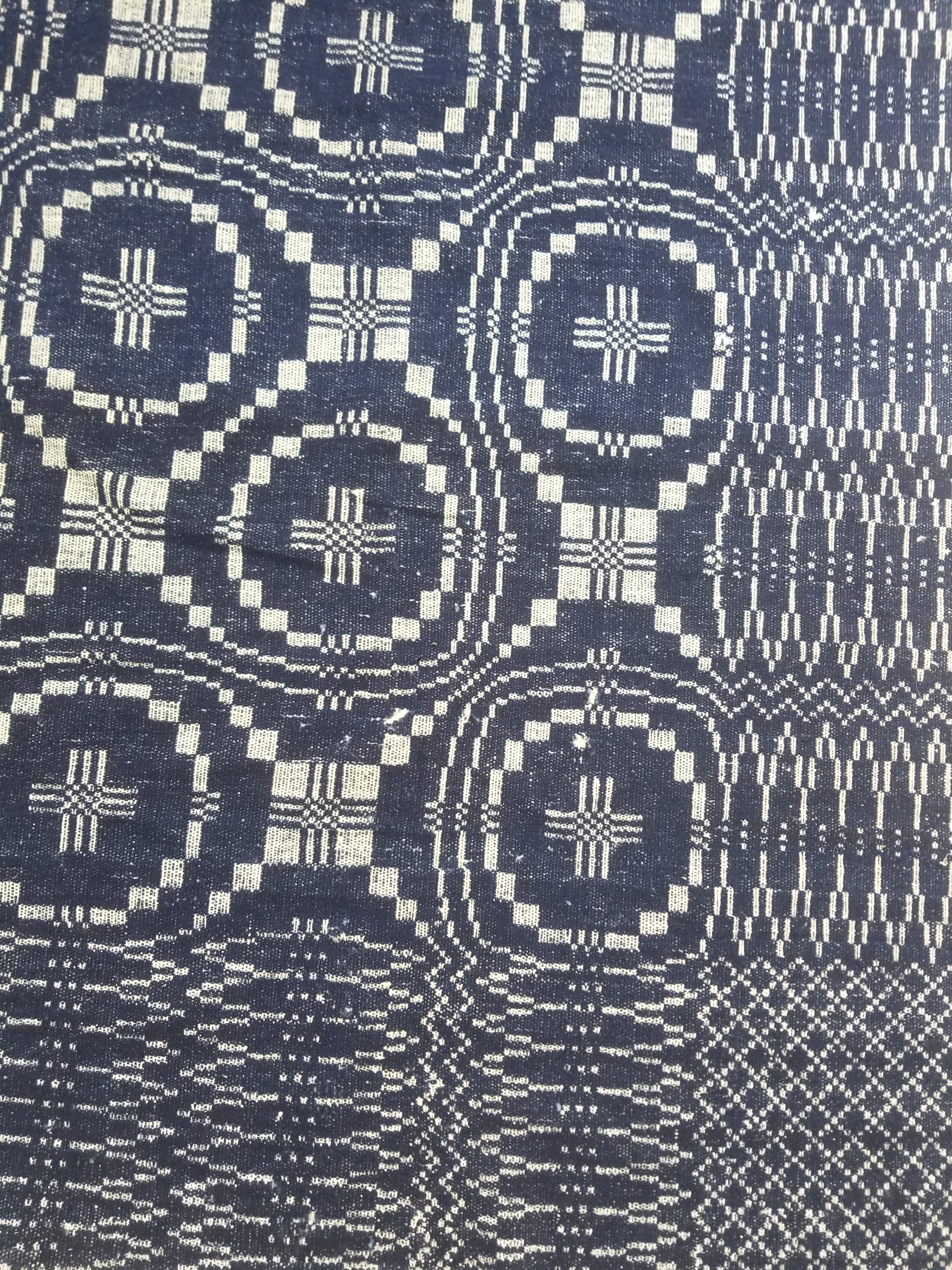 Vintage American Mid 19thC Jacquard-Loomed Reversible Wool Coverlet 238x194cm