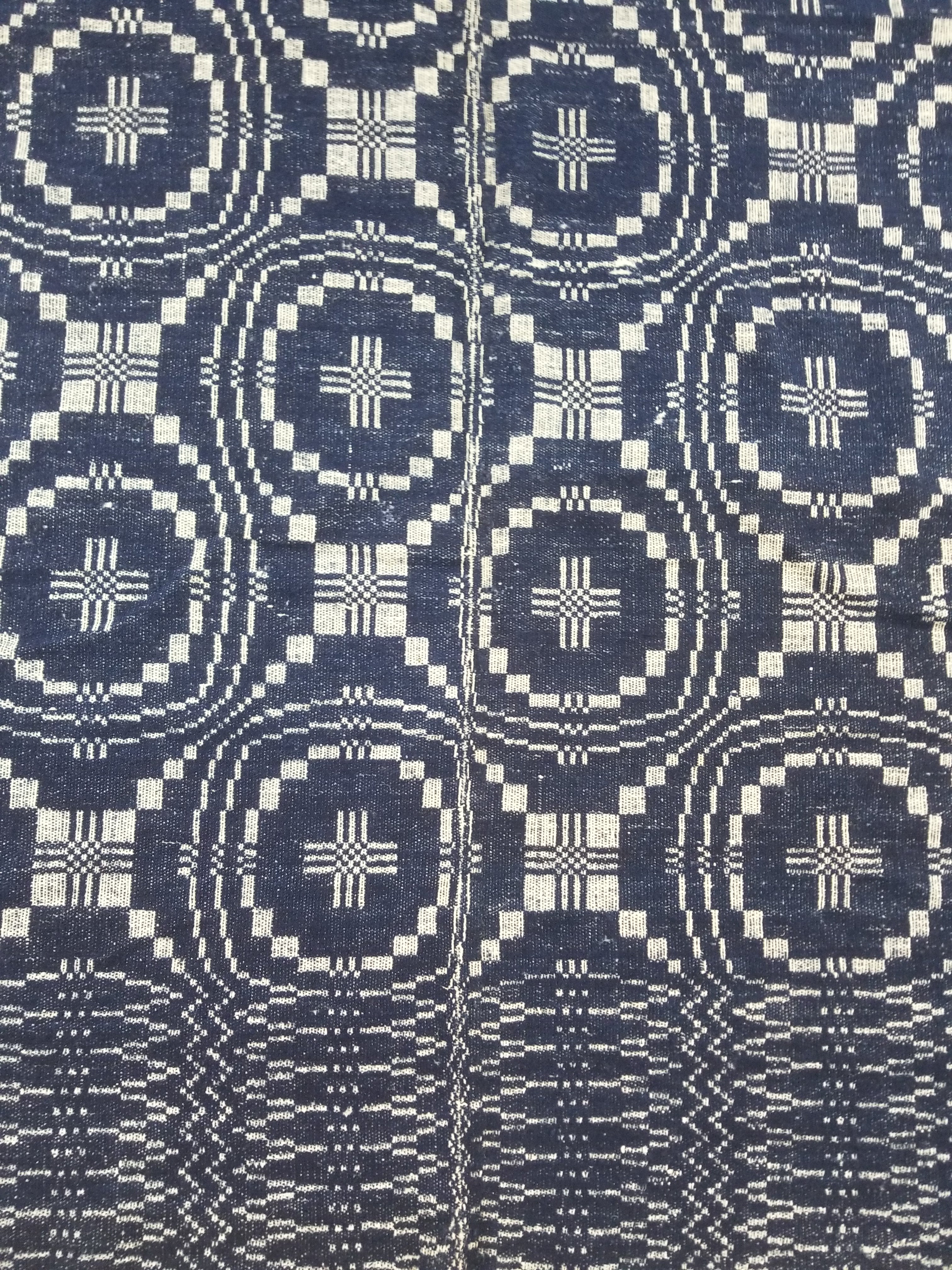 Vintage American Mid 19thC Jacquard-Loomed Reversible Wool Coverlet 238x194cm