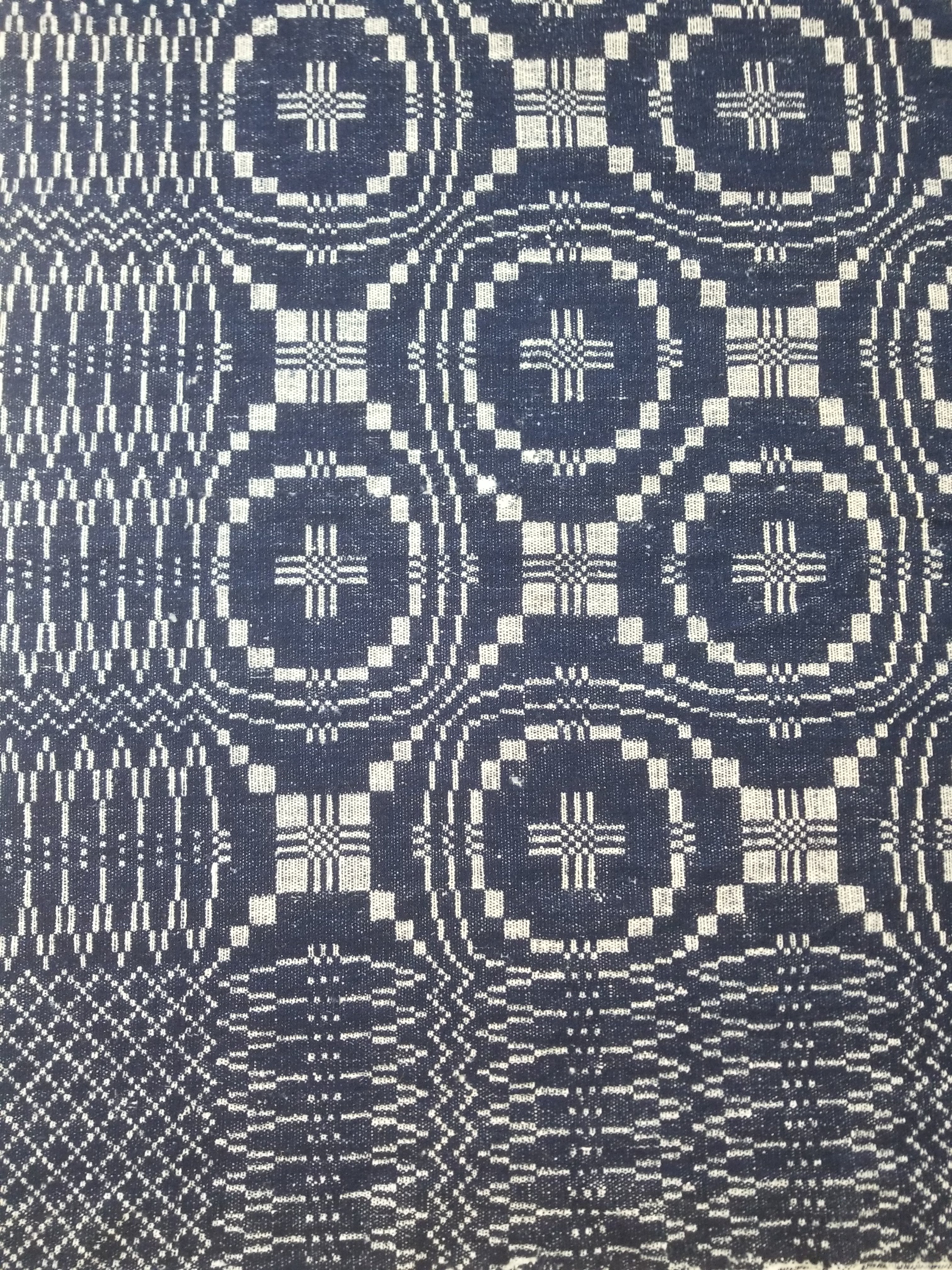 Vintage American Mid 19thC Jacquard-Loomed Reversible Wool Coverlet 238x194cm