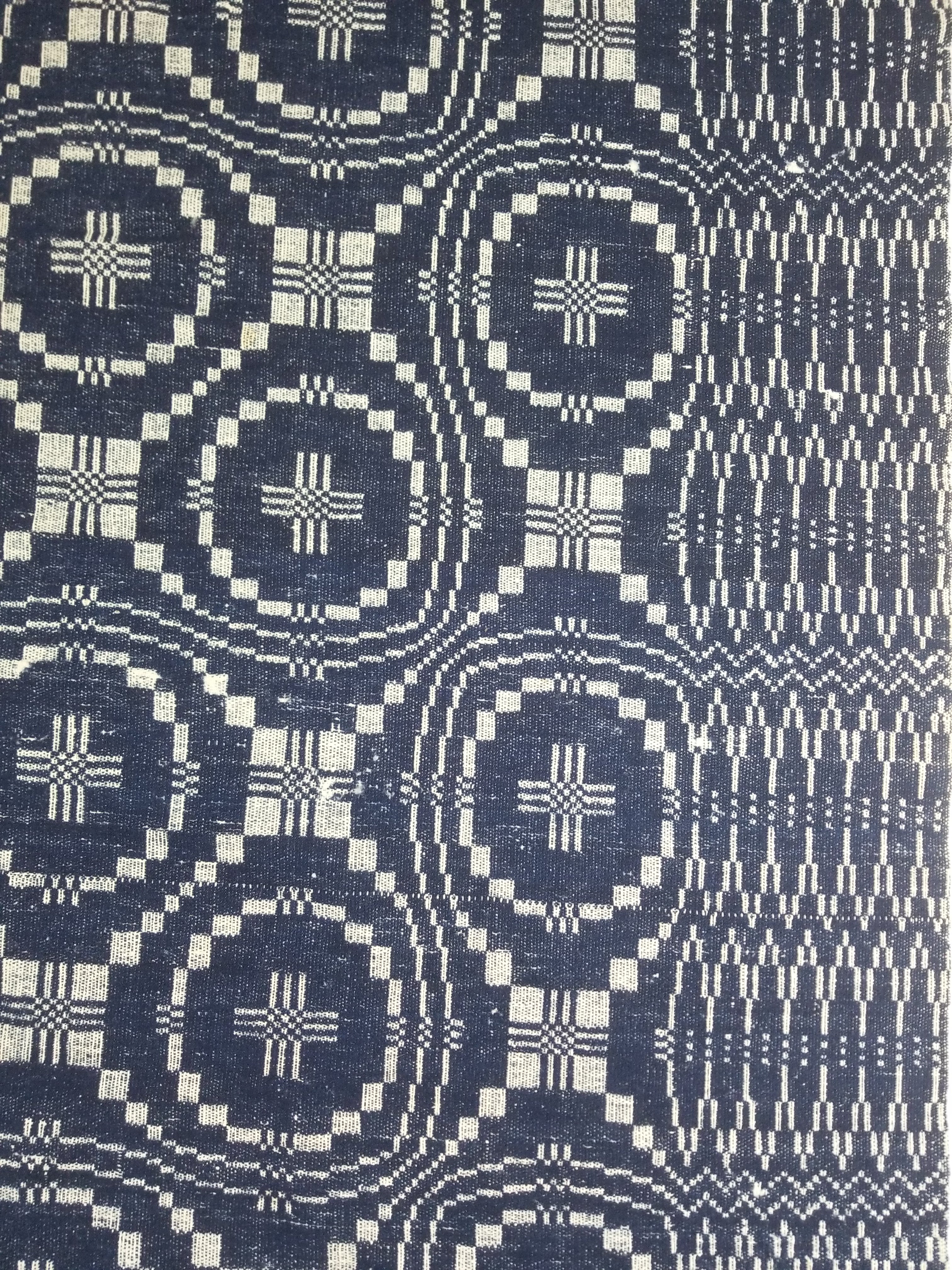 Vintage American Mid 19thC Jacquard-Loomed Reversible Wool Coverlet 238x194cm