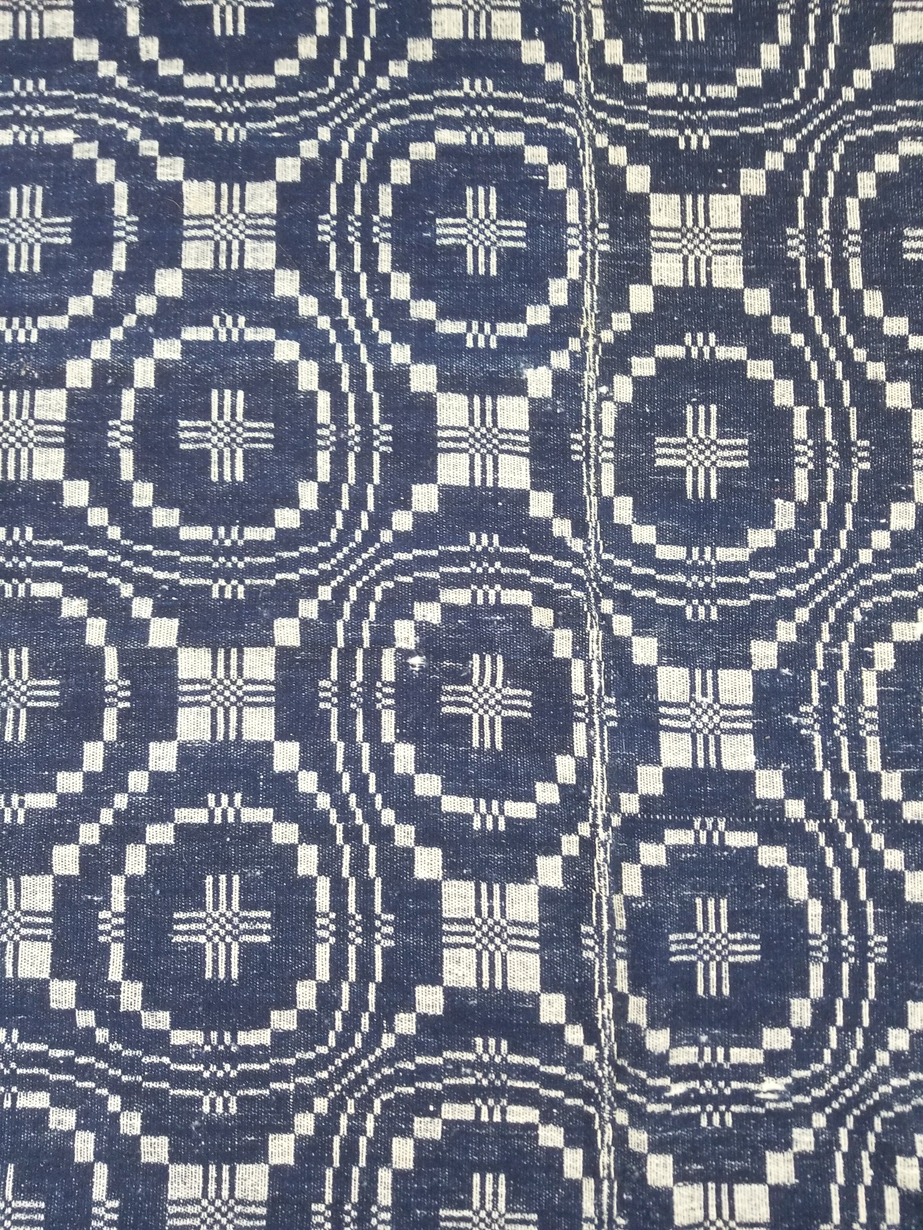 Vintage American Mid 19thC Jacquard-Loomed Reversible Wool Coverlet 238x194cm