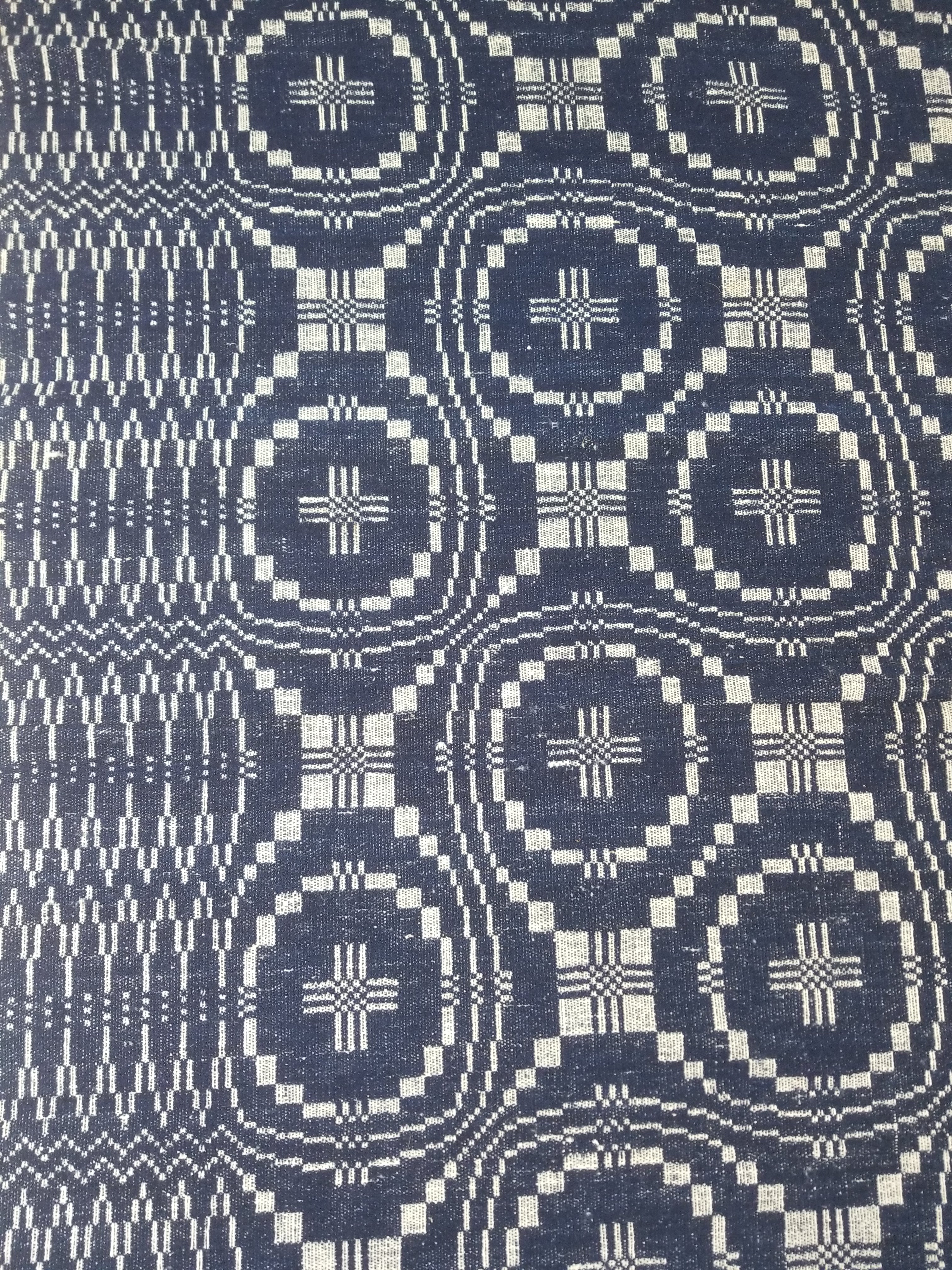 Vintage American Mid 19thC Jacquard-Loomed Reversible Wool Coverlet 238x194cm
