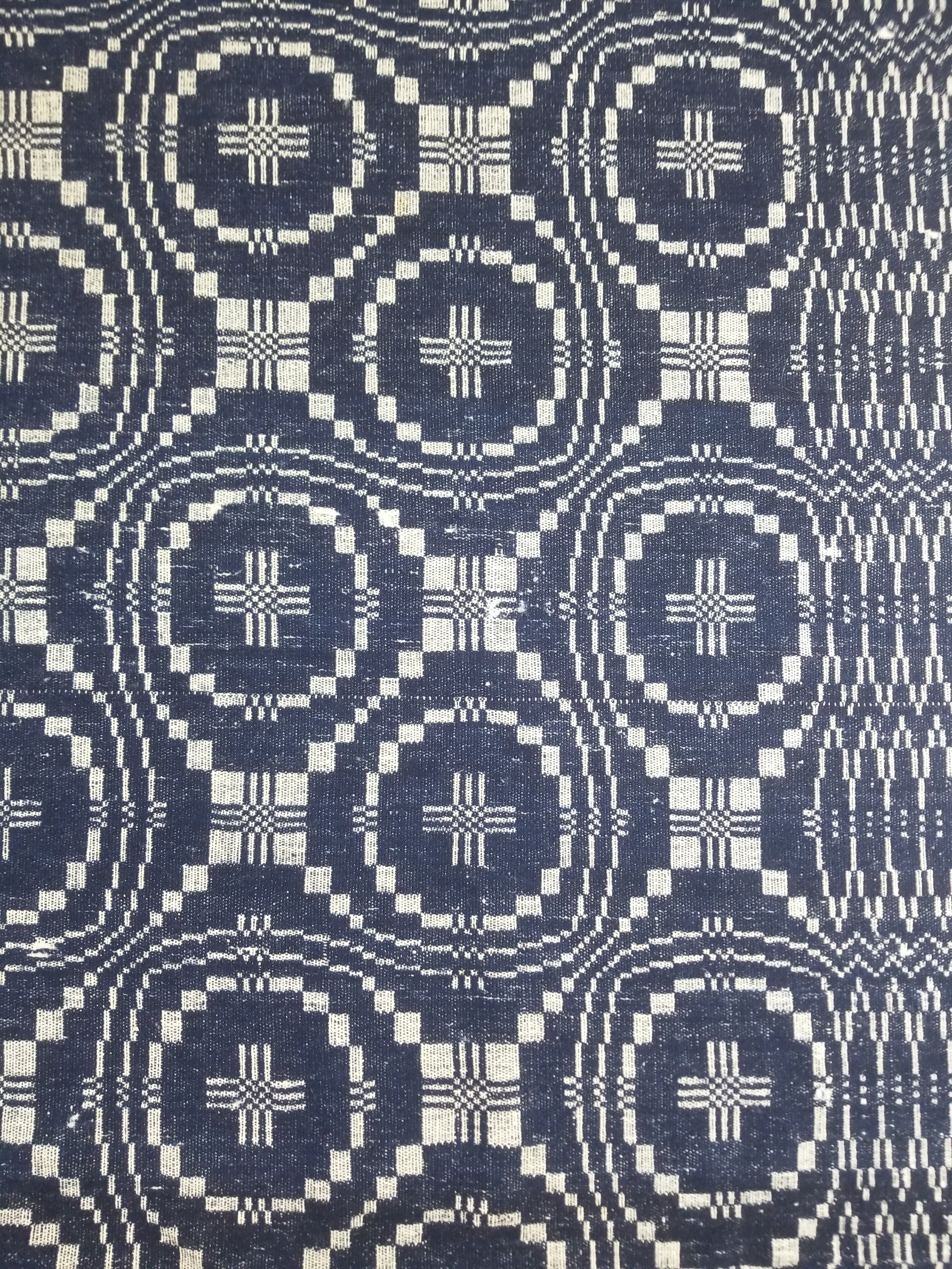 Vintage American Mid 19thC Jacquard-Loomed Reversible Wool Coverlet 238x194cm