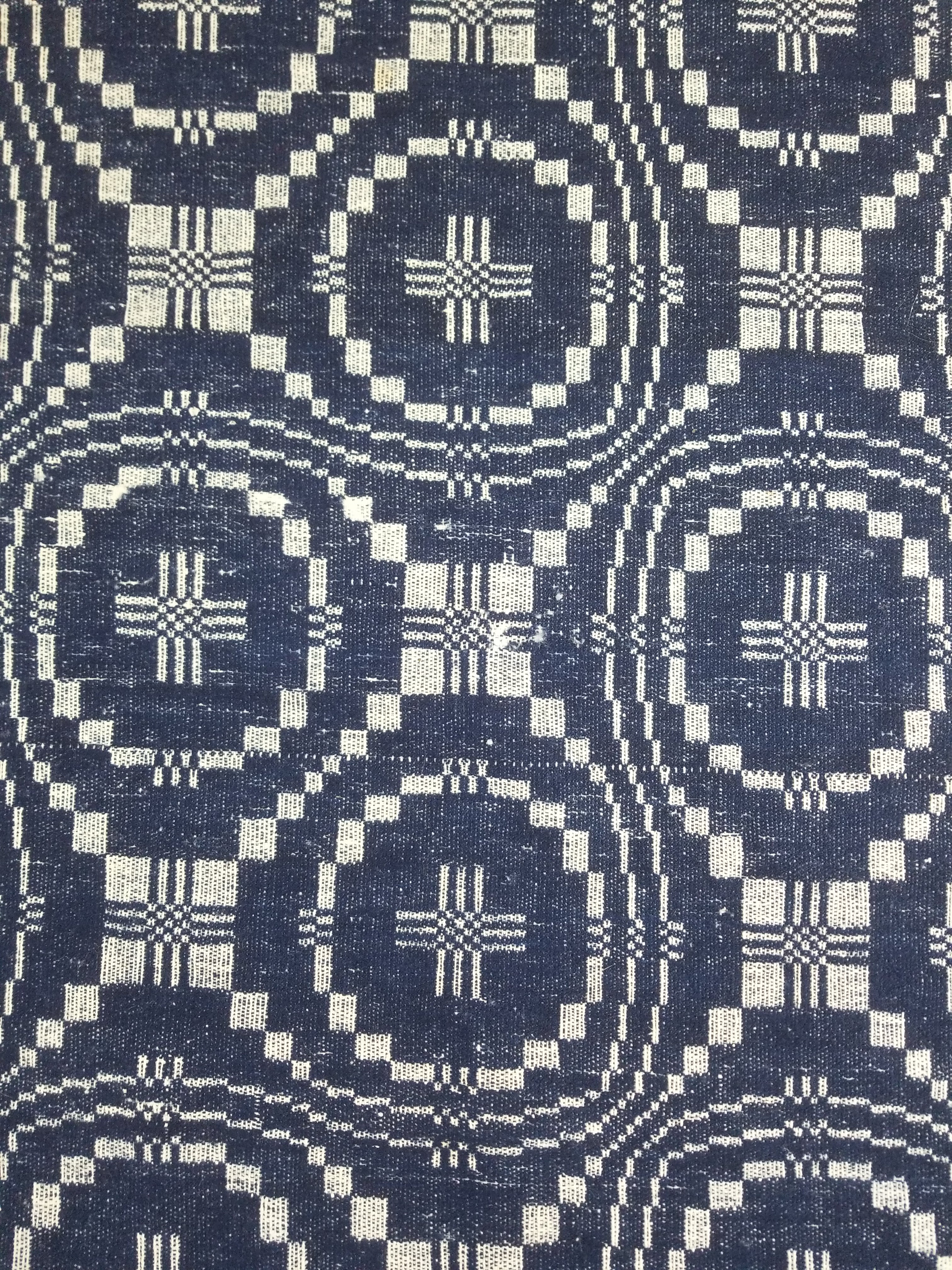 Vintage American Mid 19thC Jacquard-Loomed Reversible Wool Coverlet 238x194cm