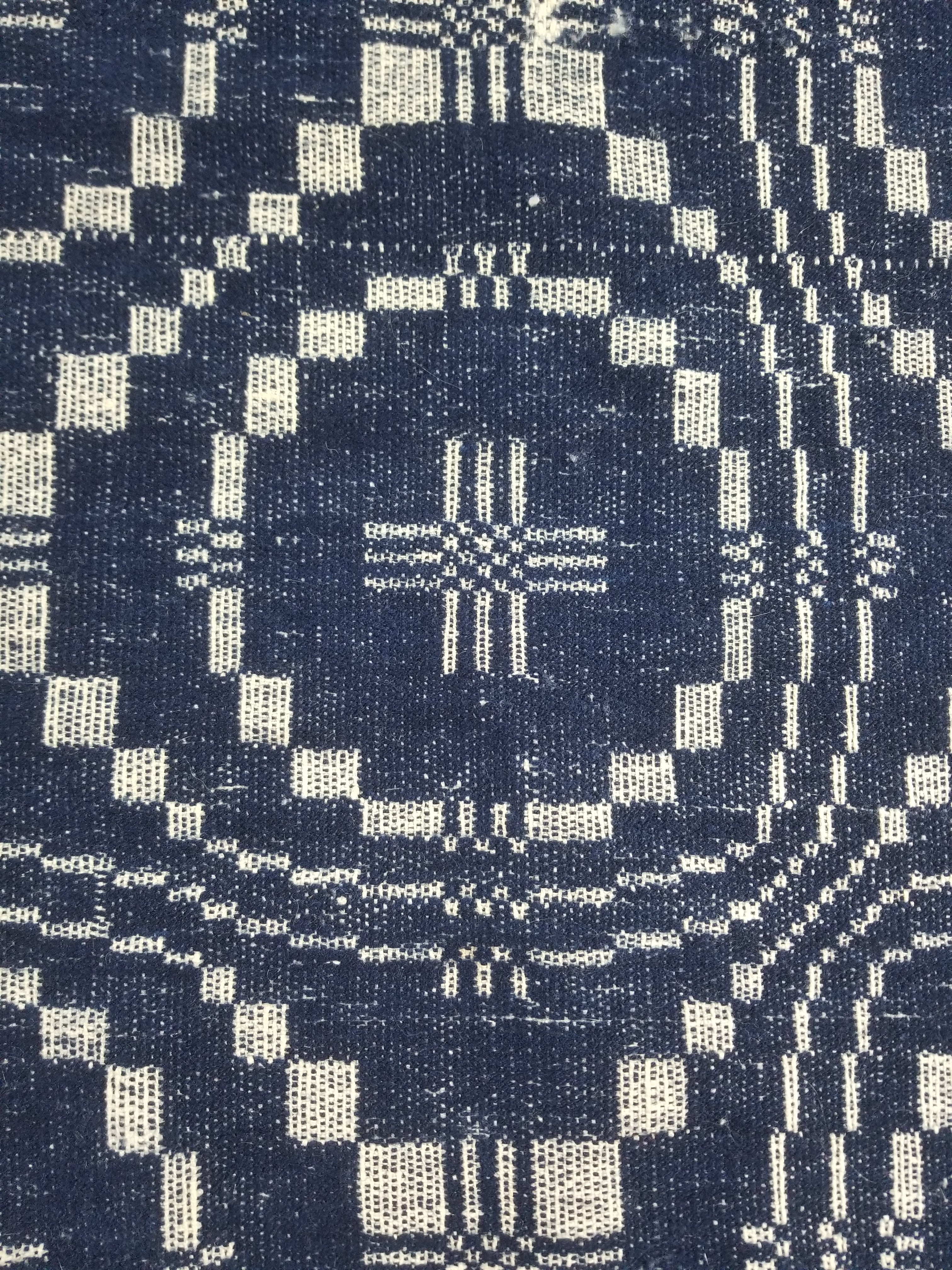 Vintage American Mid 19thC Jacquard-Loomed Reversible Wool Coverlet 238x194cm