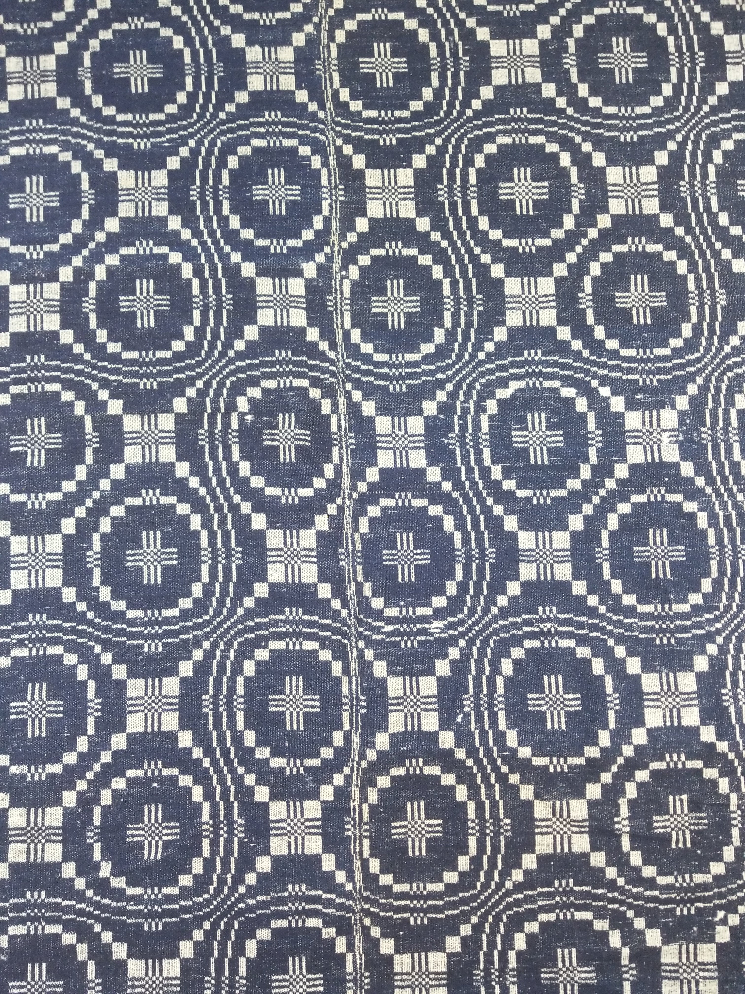 Vintage American Mid 19thC Jacquard-Loomed Reversible Wool Coverlet 238x194cm