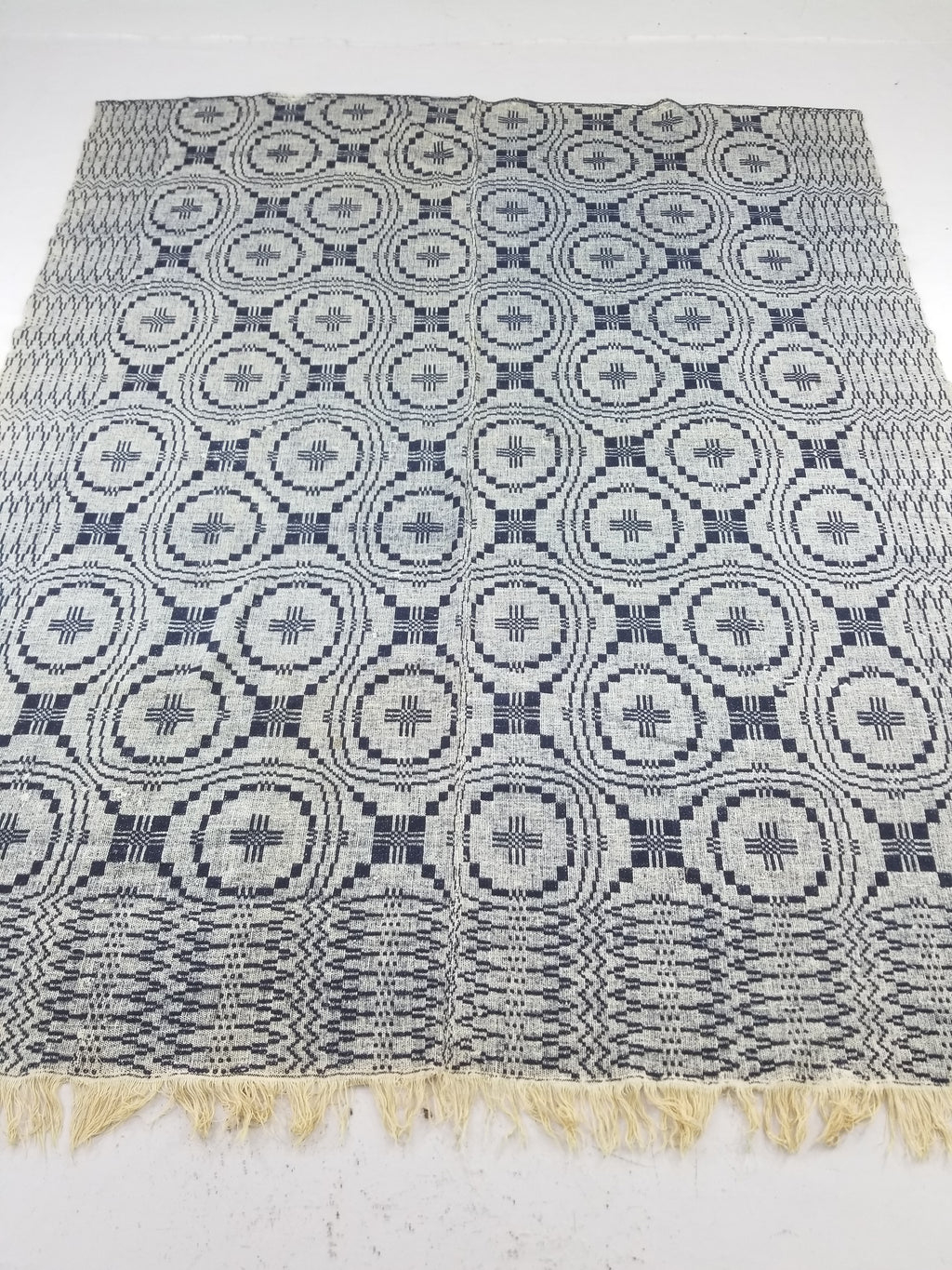 Vintage American Mid 19thC Jacquard-Loomed Reversible Wool Coverlet 238x194cm