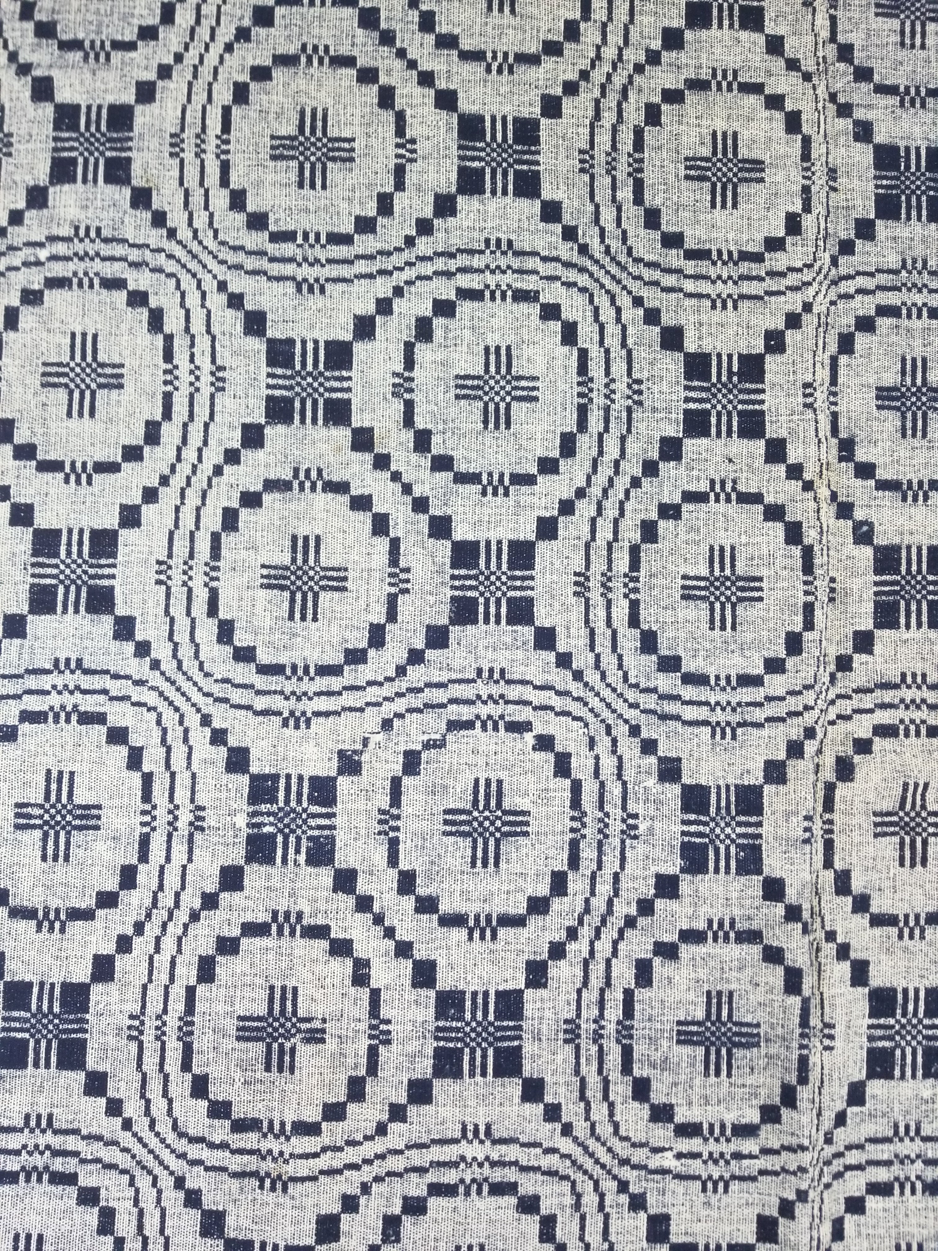 Vintage American Mid 19thC Jacquard-Loomed Reversible Wool Coverlet 238x194cm
