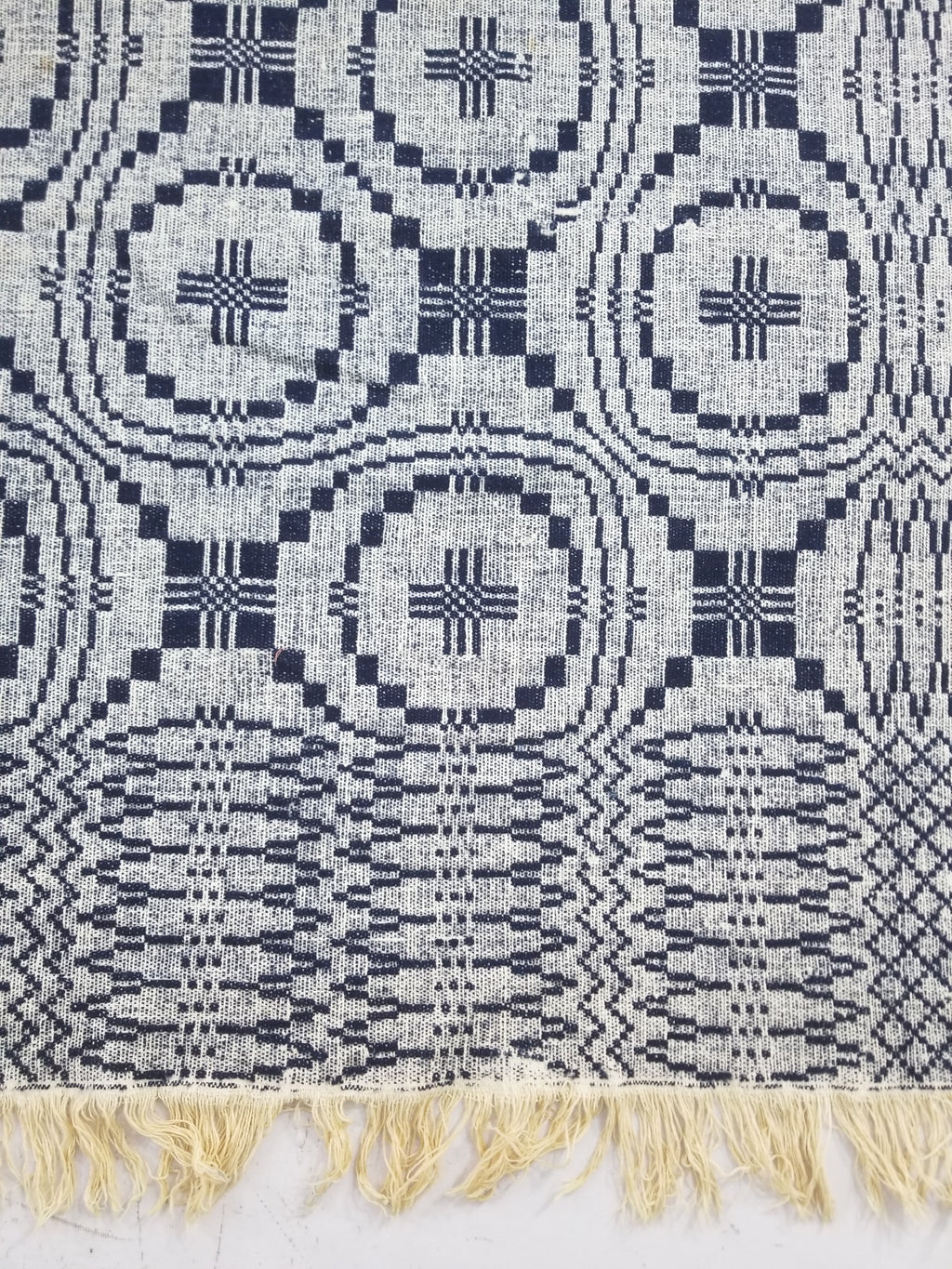 Vintage American Mid 19thC Jacquard-Loomed Reversible Wool Coverlet 238x194cm