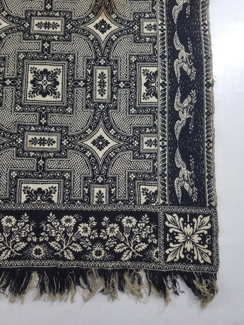 Antique American Jacquard Loom Reversible Folk Art Tapestry Blanket Throw 228x188cm