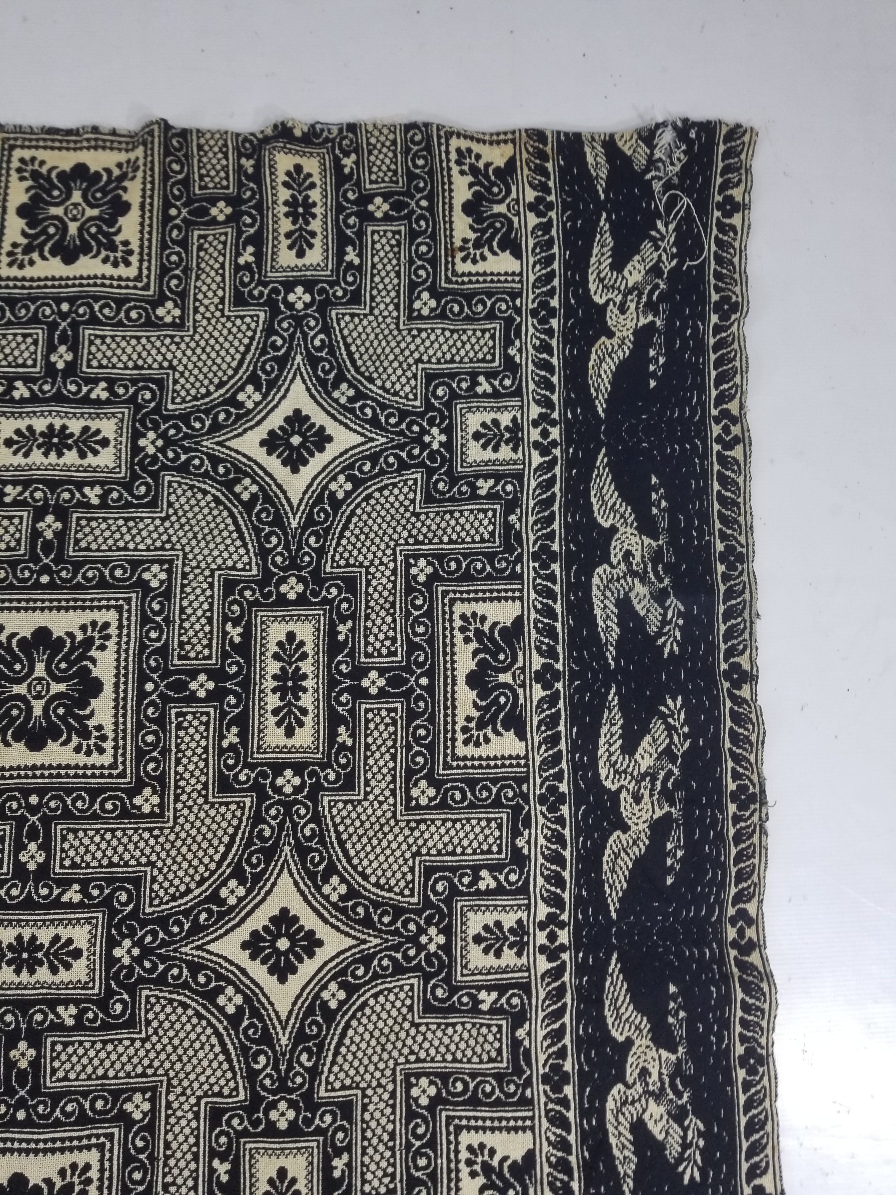 Antique American Jacquard Loom Reversible Folk Art Tapestry Blanket Throw 228x188cm