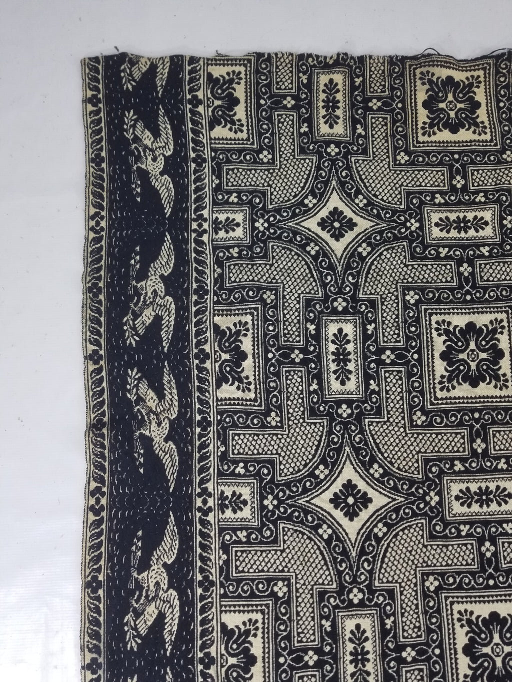 Antique American Jacquard Loom Reversible Folk Art Tapestry Blanket Throw 228x188cm