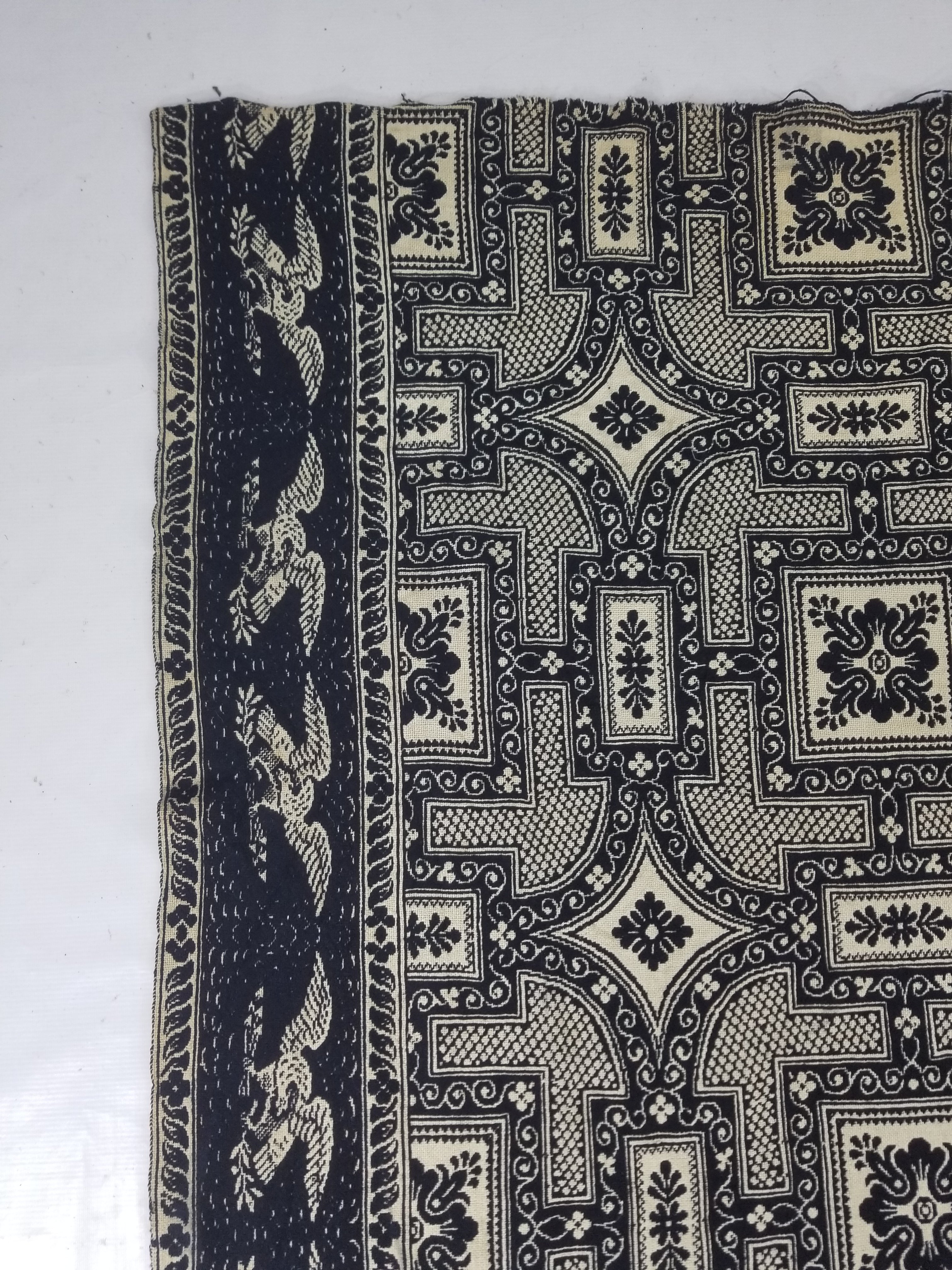 Antique American Jacquard Loom Reversible Folk Art Tapestry Blanket Throw 228x188cm