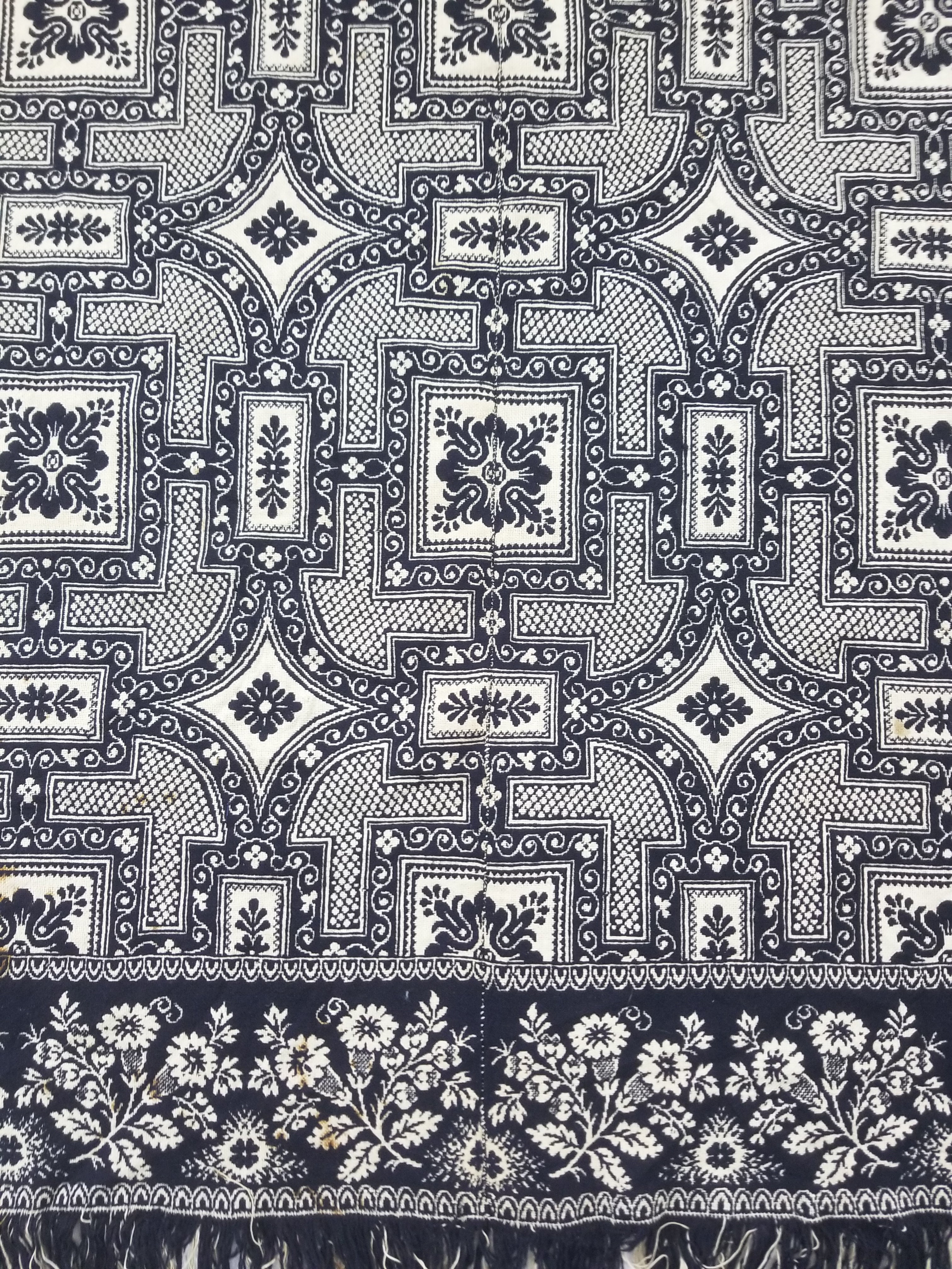 Antique American Jacquard Loom Reversible Folk Art Tapestry Blanket Throw 228x188cm