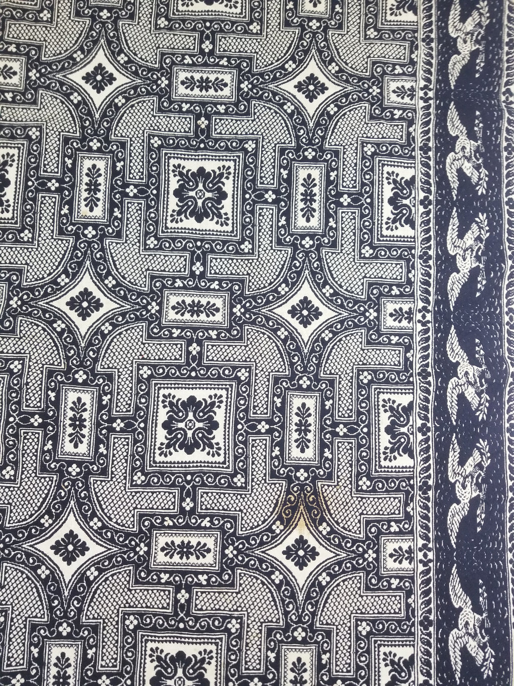 Antique American Jacquard Loom Reversible Folk Art Tapestry Blanket Throw 228x188cm