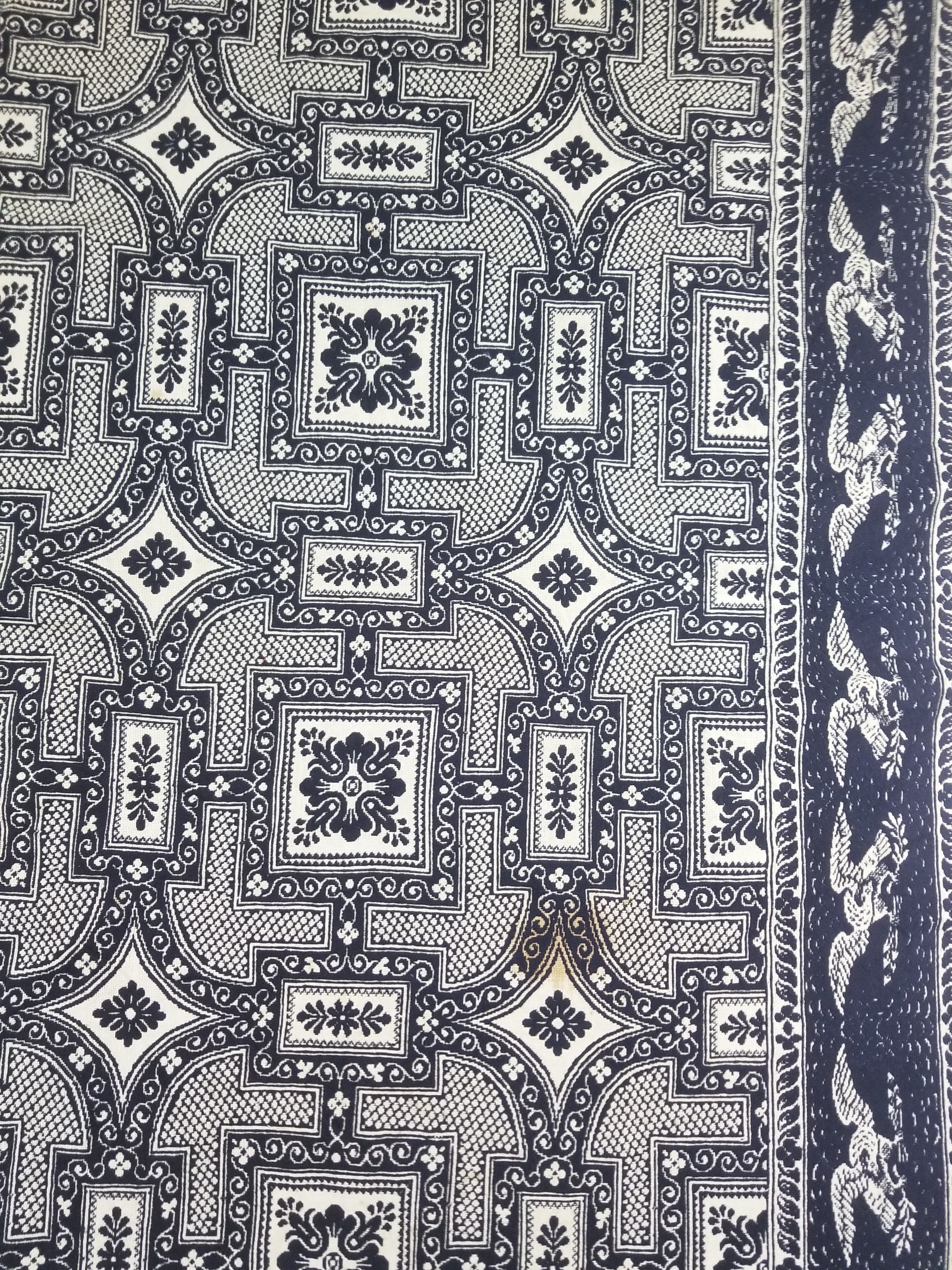 Antique American Jacquard Loom Reversible Folk Art Tapestry Blanket Throw 228x188cm