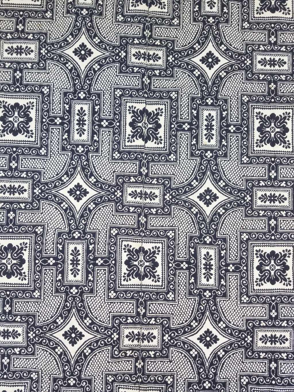Antique American Jacquard Loom Reversible Folk Art Tapestry Blanket Throw 228x188cm