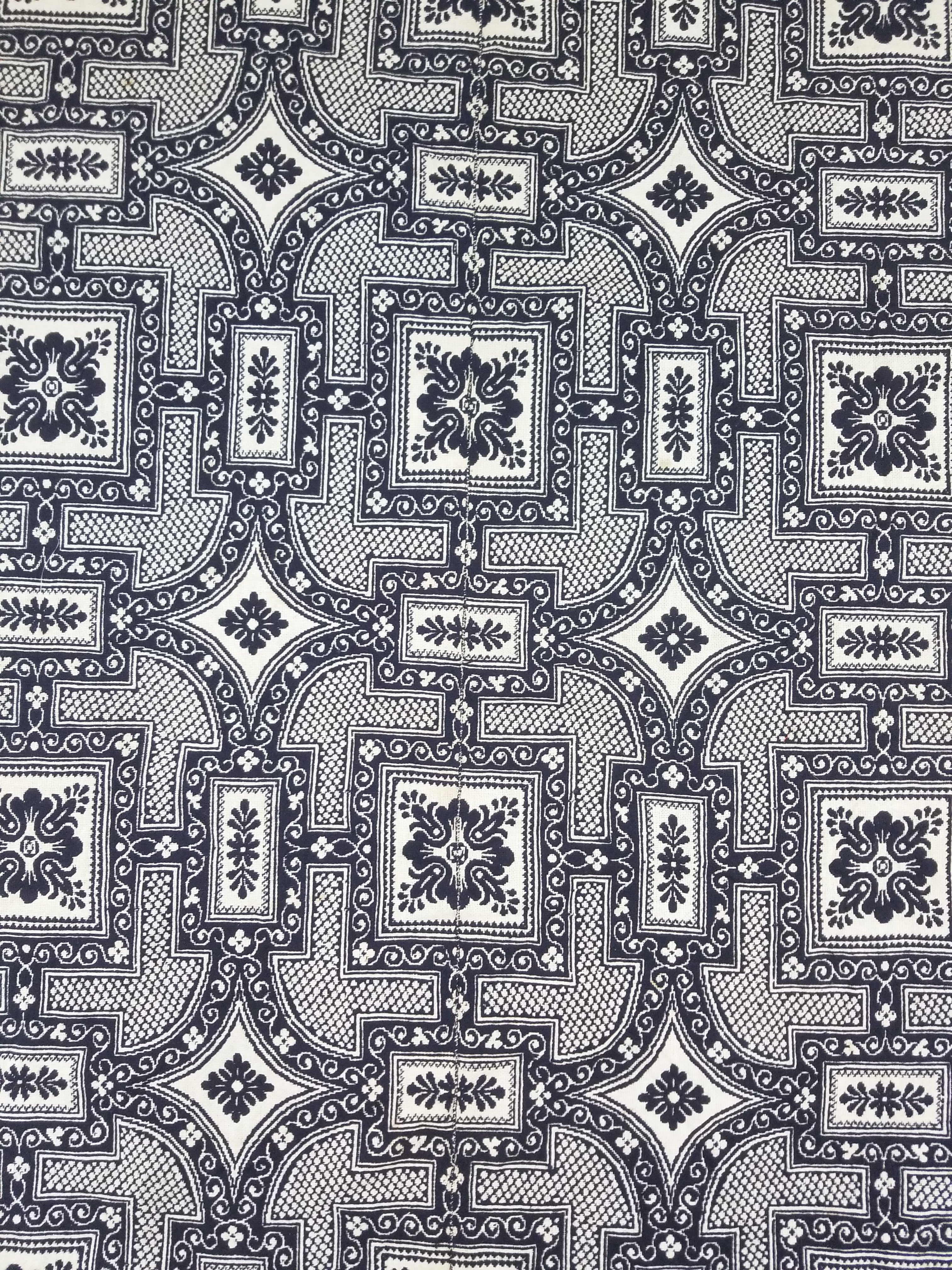 Antique American Jacquard Loom Reversible Folk Art Tapestry Blanket Throw 228x188cm