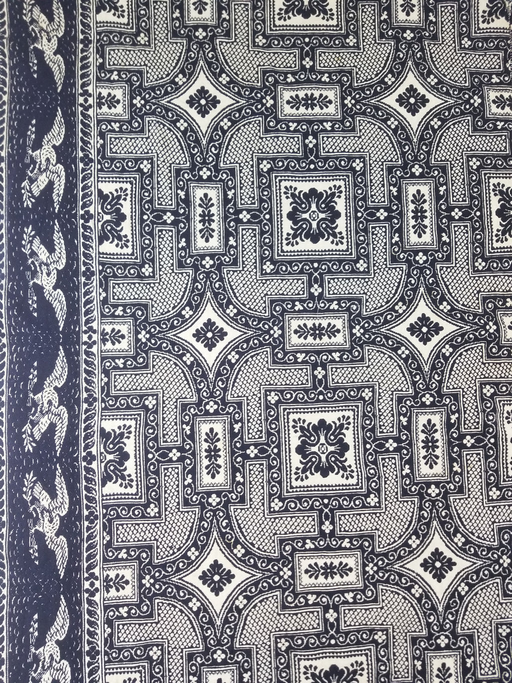 Antique American Jacquard Loom Reversible Folk Art Tapestry Blanket Throw 228x188cm
