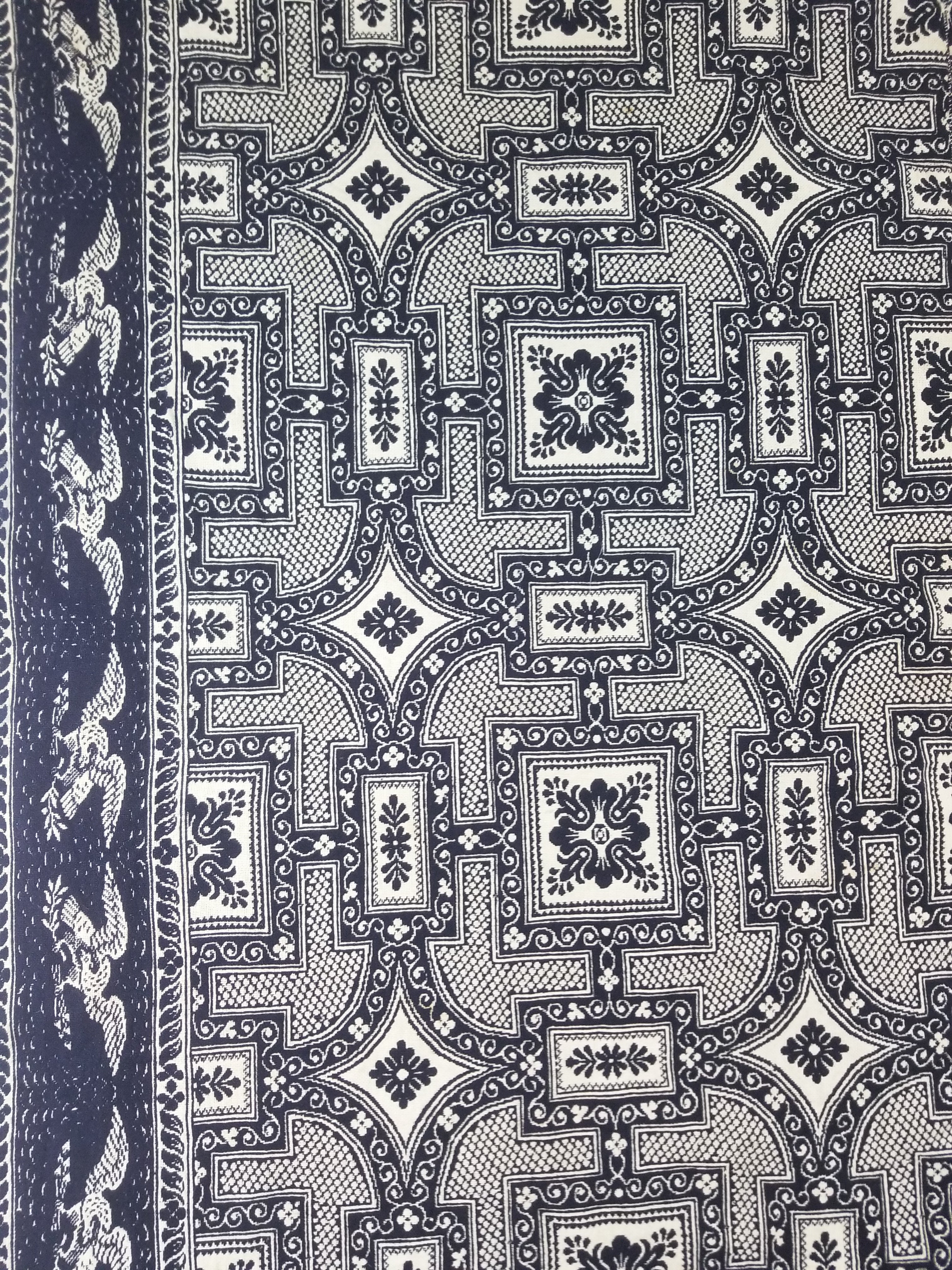 Antique American Jacquard Loom Reversible Folk Art Tapestry Blanket Throw 228x188cm