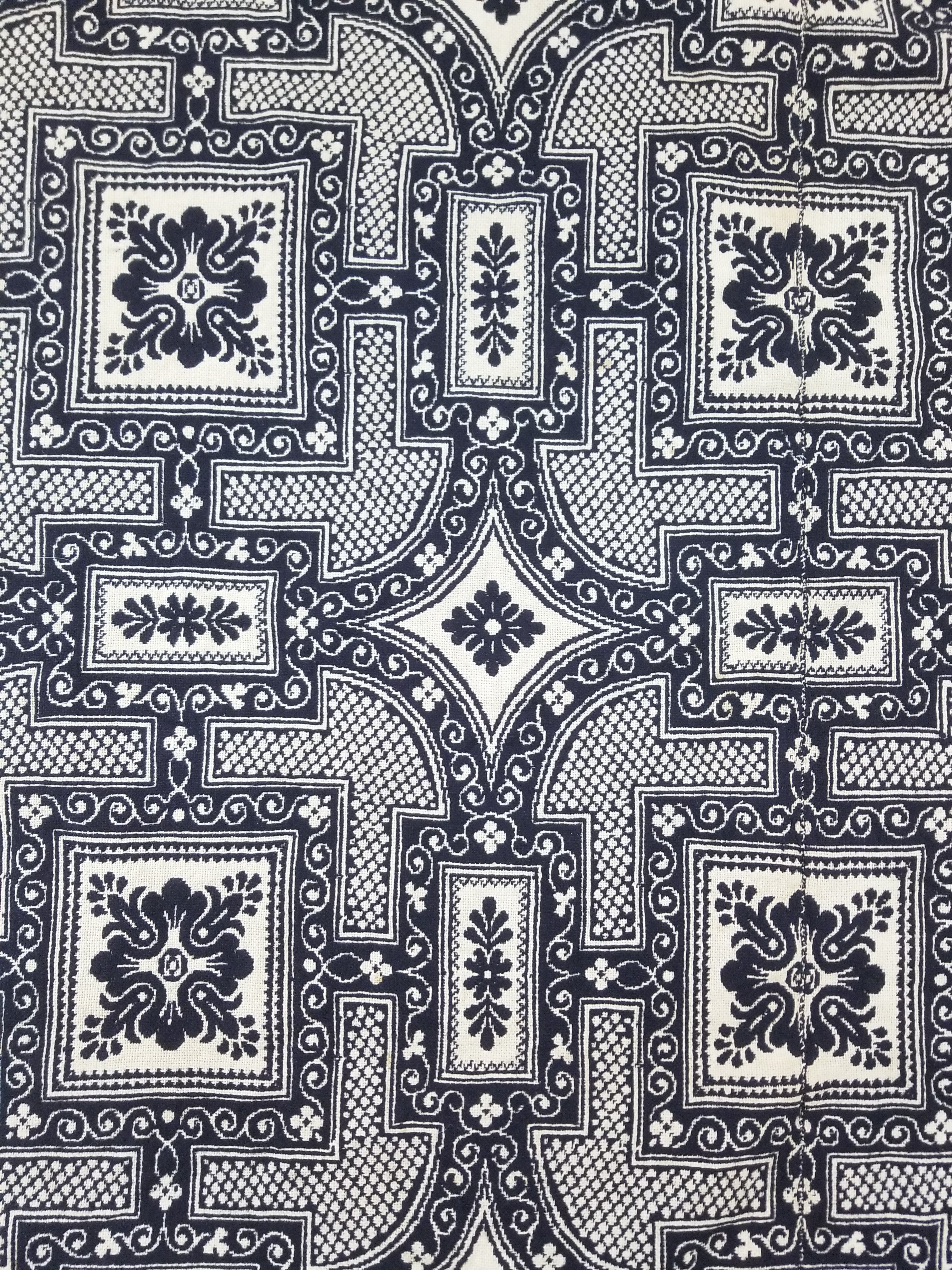 Antique American Jacquard Loom Reversible Folk Art Tapestry Blanket Throw 228x188cm