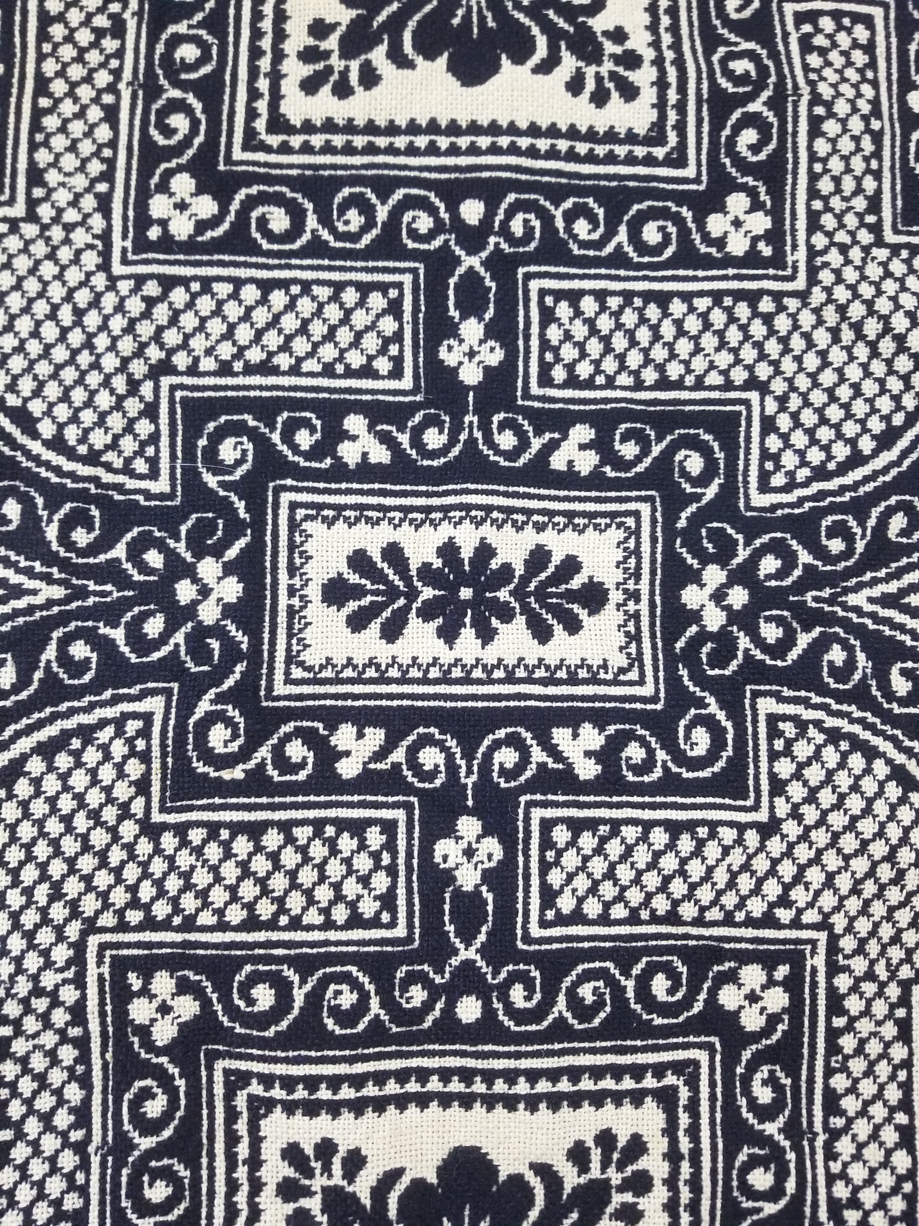 Antique American Jacquard Loom Reversible Folk Art Tapestry Blanket Throw 228x188cm