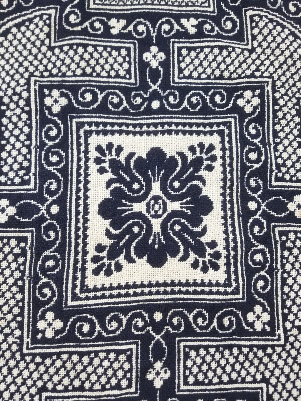 Antique American Jacquard Loom Reversible Folk Art Tapestry Blanket Throw 228x188cm