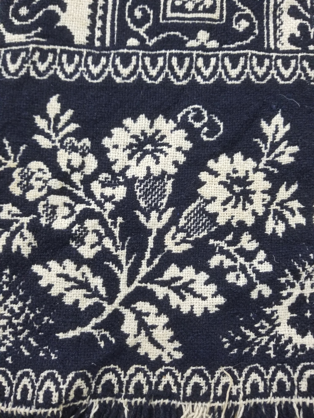 Antique American Jacquard Loom Reversible Folk Art Tapestry Blanket Throw 228x188cm