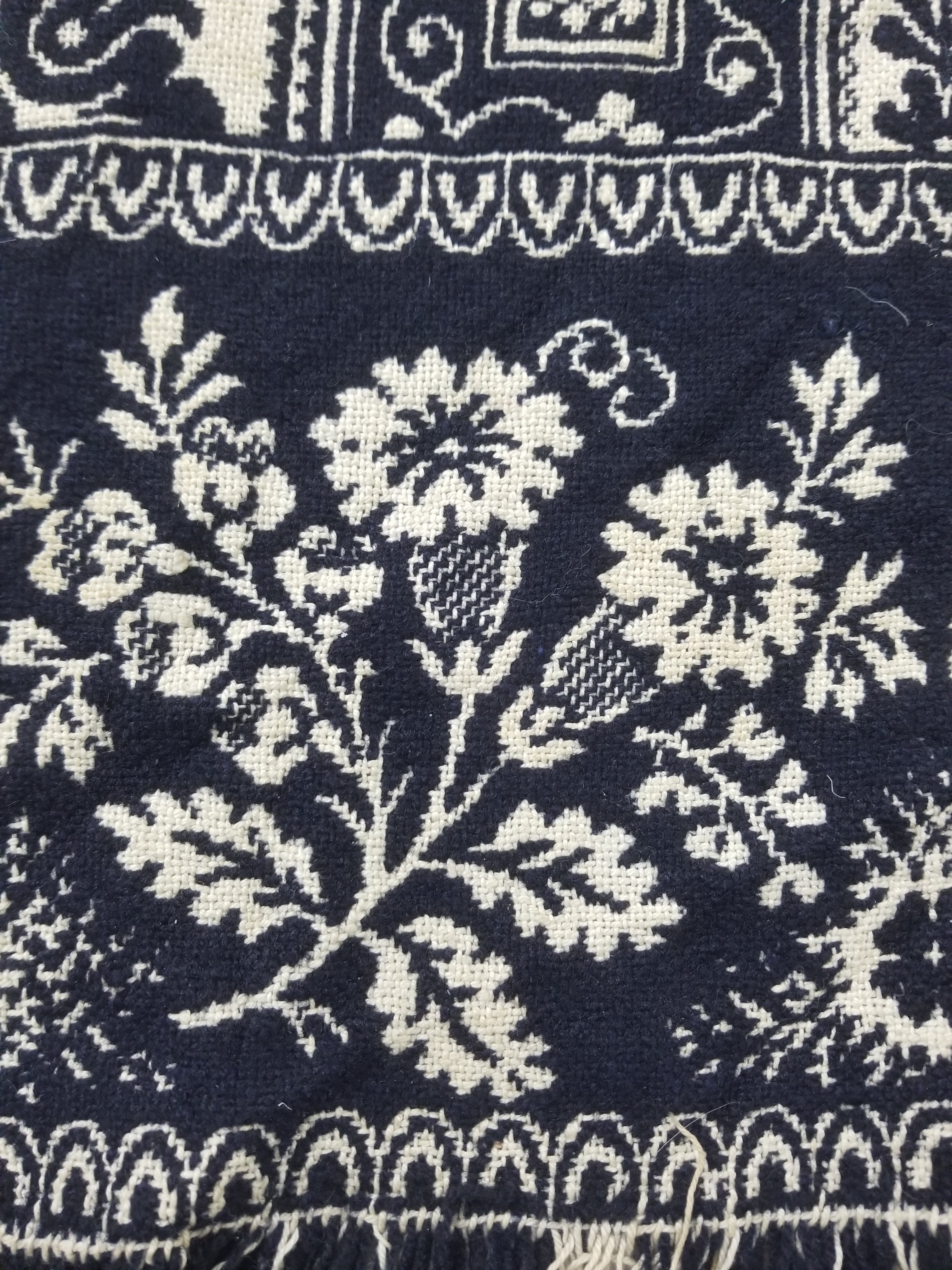Antique American Jacquard Loom Reversible Folk Art Tapestry Blanket Throw 228x188cm