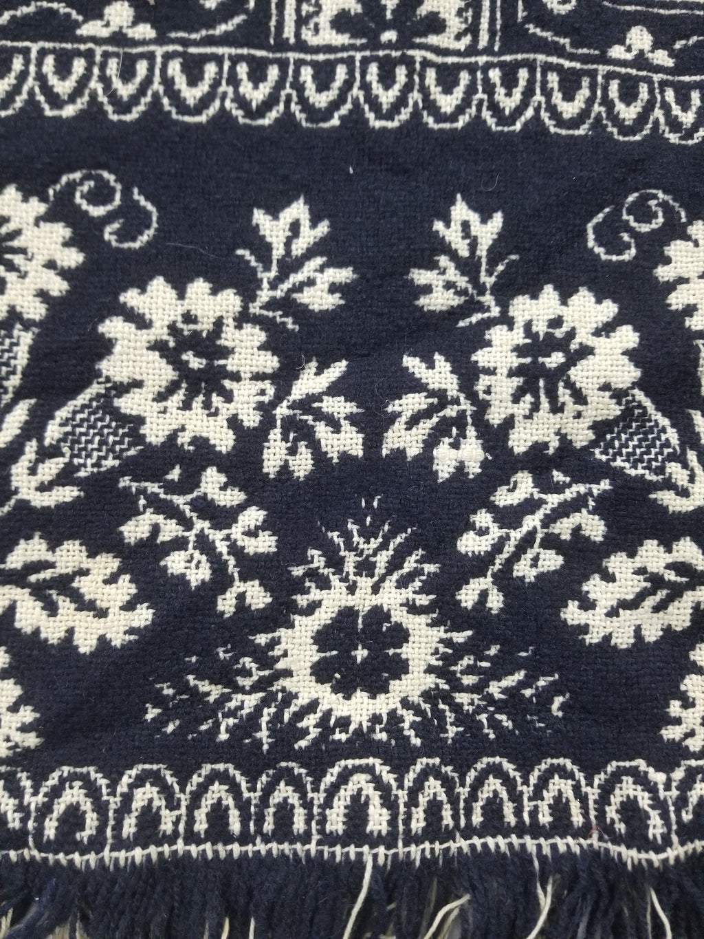 Antique American Jacquard Loom Reversible Folk Art Tapestry Blanket Throw 228x188cm