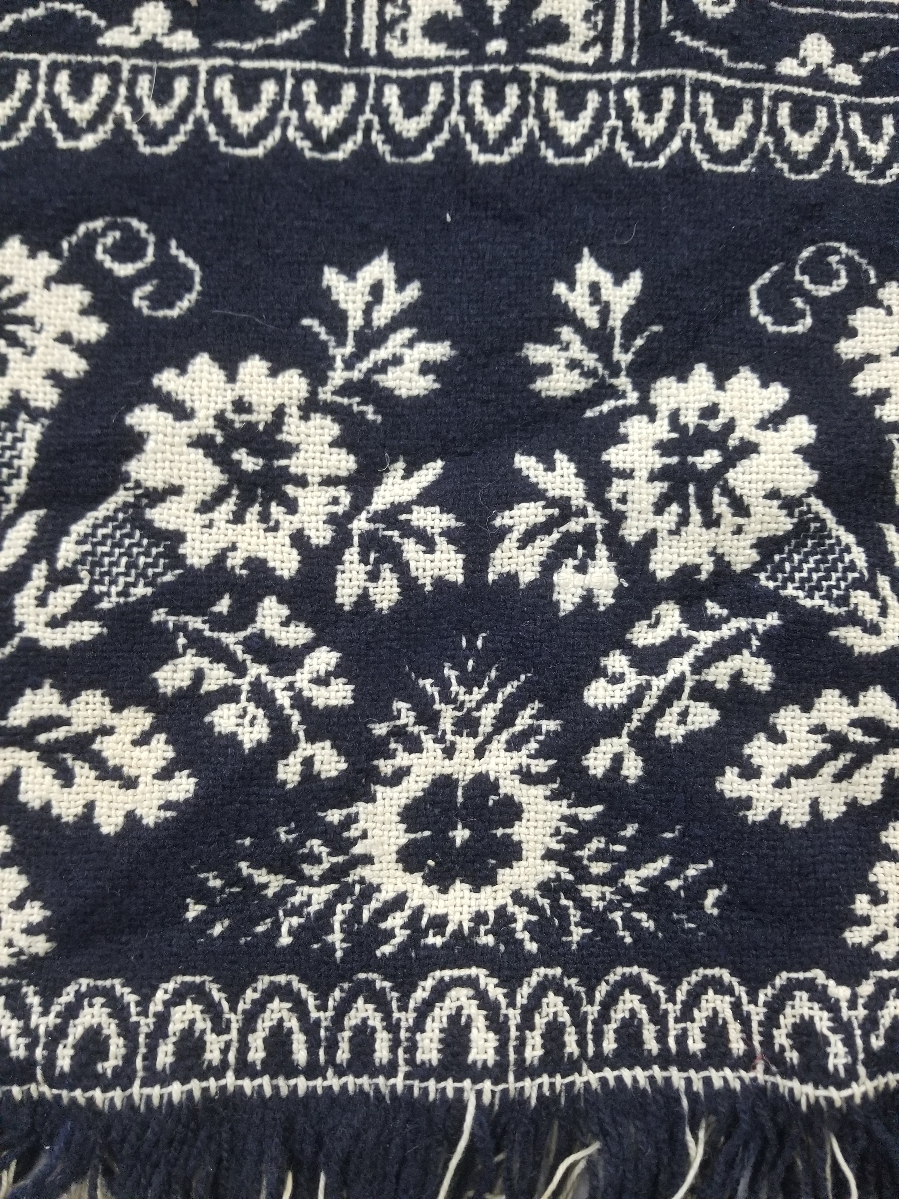Antique American Jacquard Loom Reversible Folk Art Tapestry Blanket Throw 228x188cm