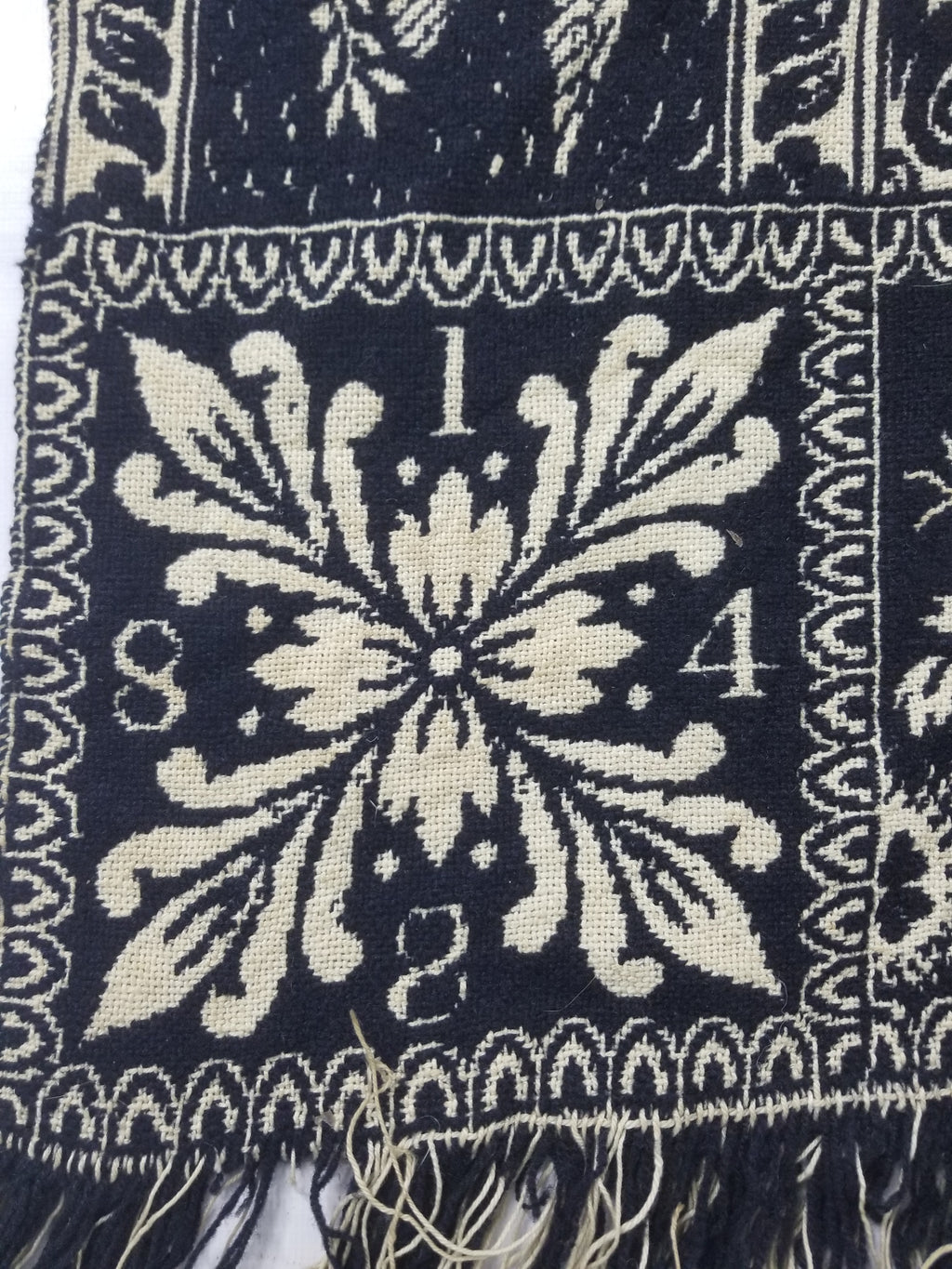 Antique American Jacquard Loom Reversible Folk Art Tapestry Blanket Throw 228x188cm