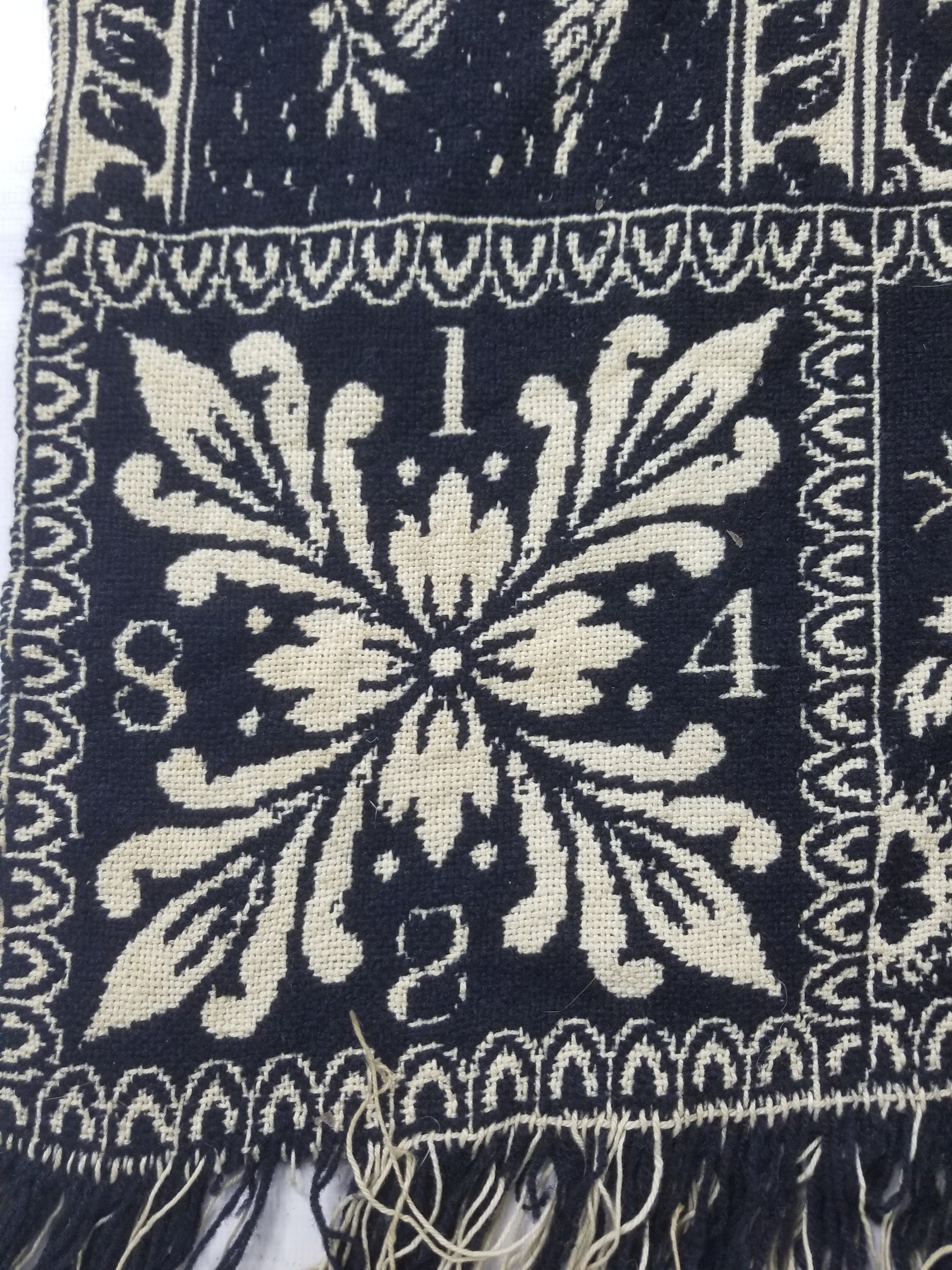 Antique American Jacquard Loom Reversible Folk Art Tapestry Blanket Throw 228x188cm