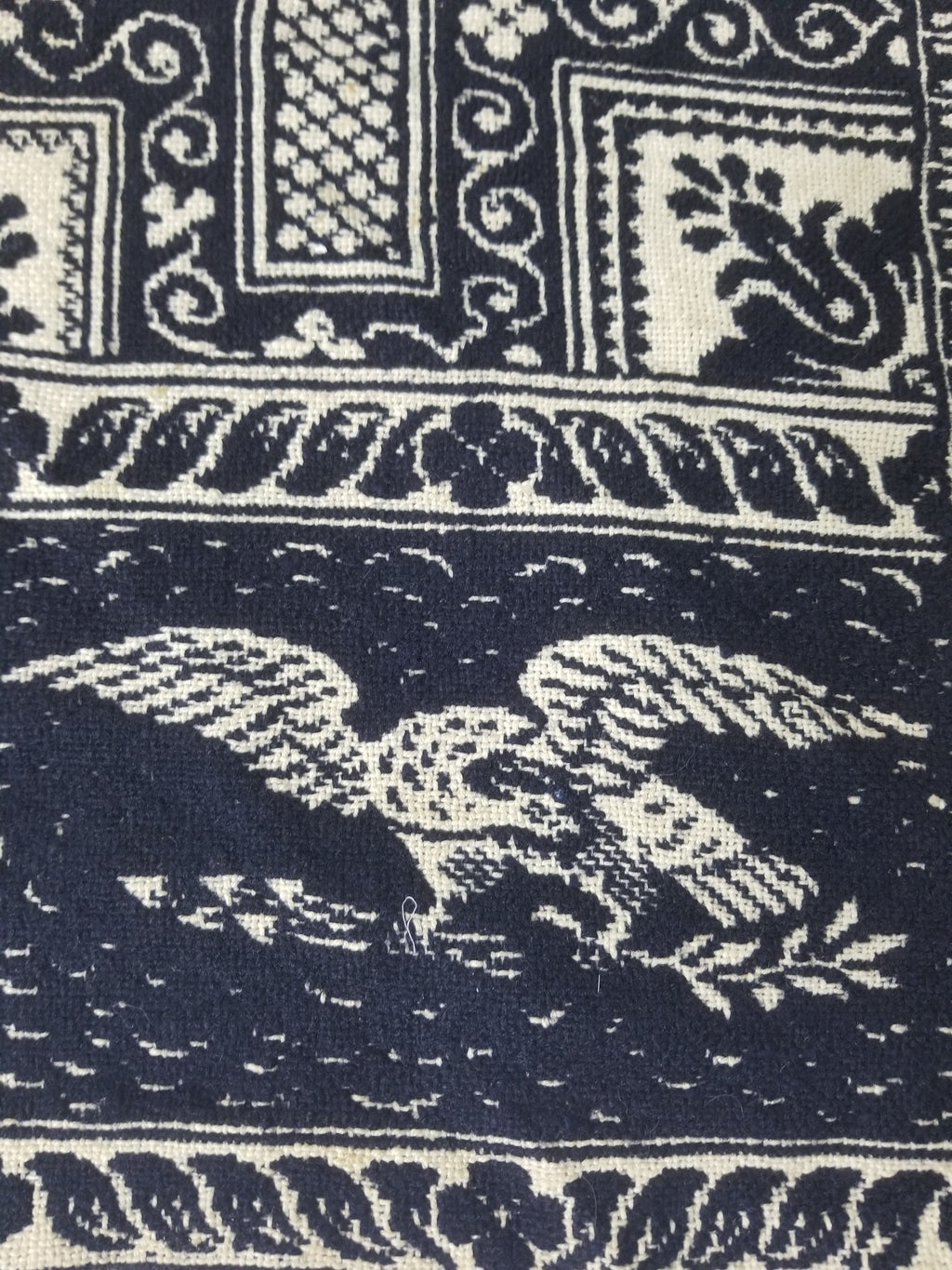 Antique American Jacquard Loom Reversible Folk Art Tapestry Blanket Throw 228x188cm