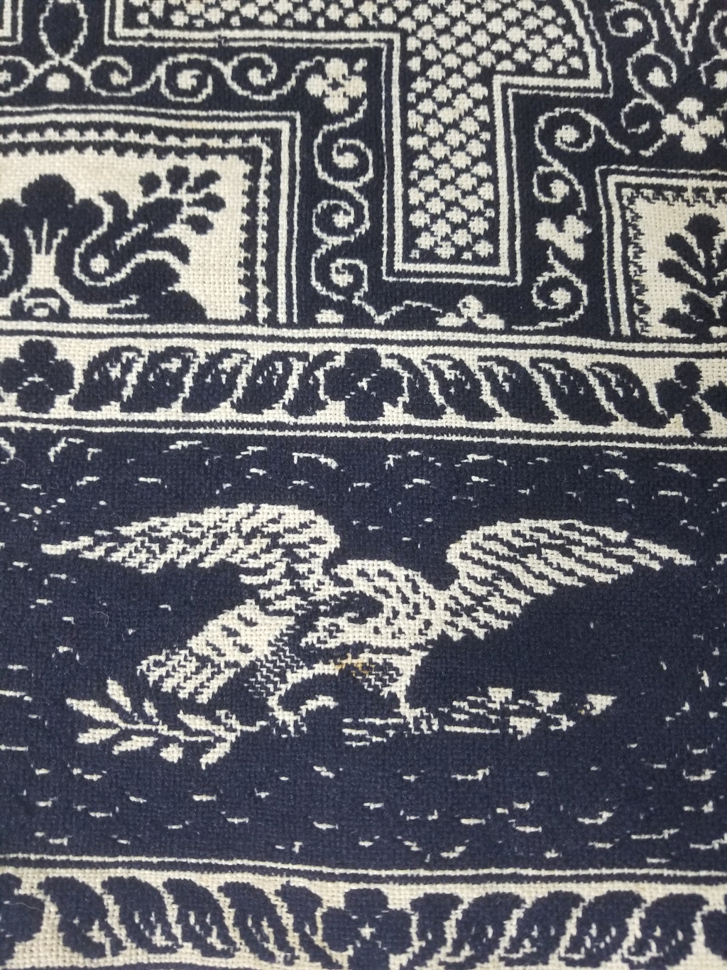Antique American Jacquard Loom Reversible Folk Art Tapestry Blanket Throw 228x188cm