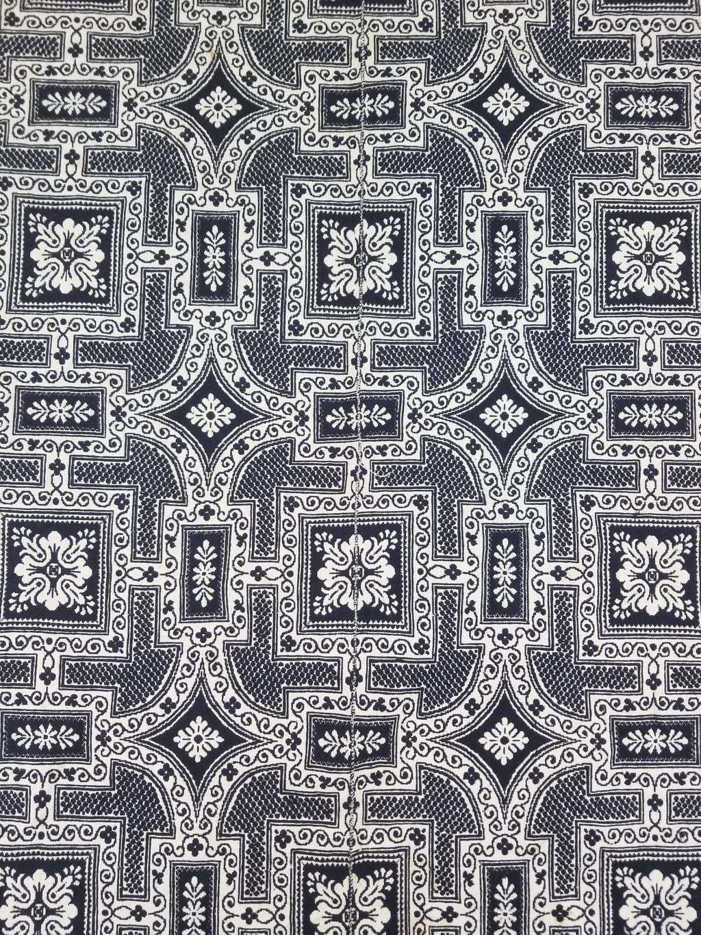 Antique American Jacquard Loom Reversible Folk Art Tapestry Blanket Throw 228x188cm