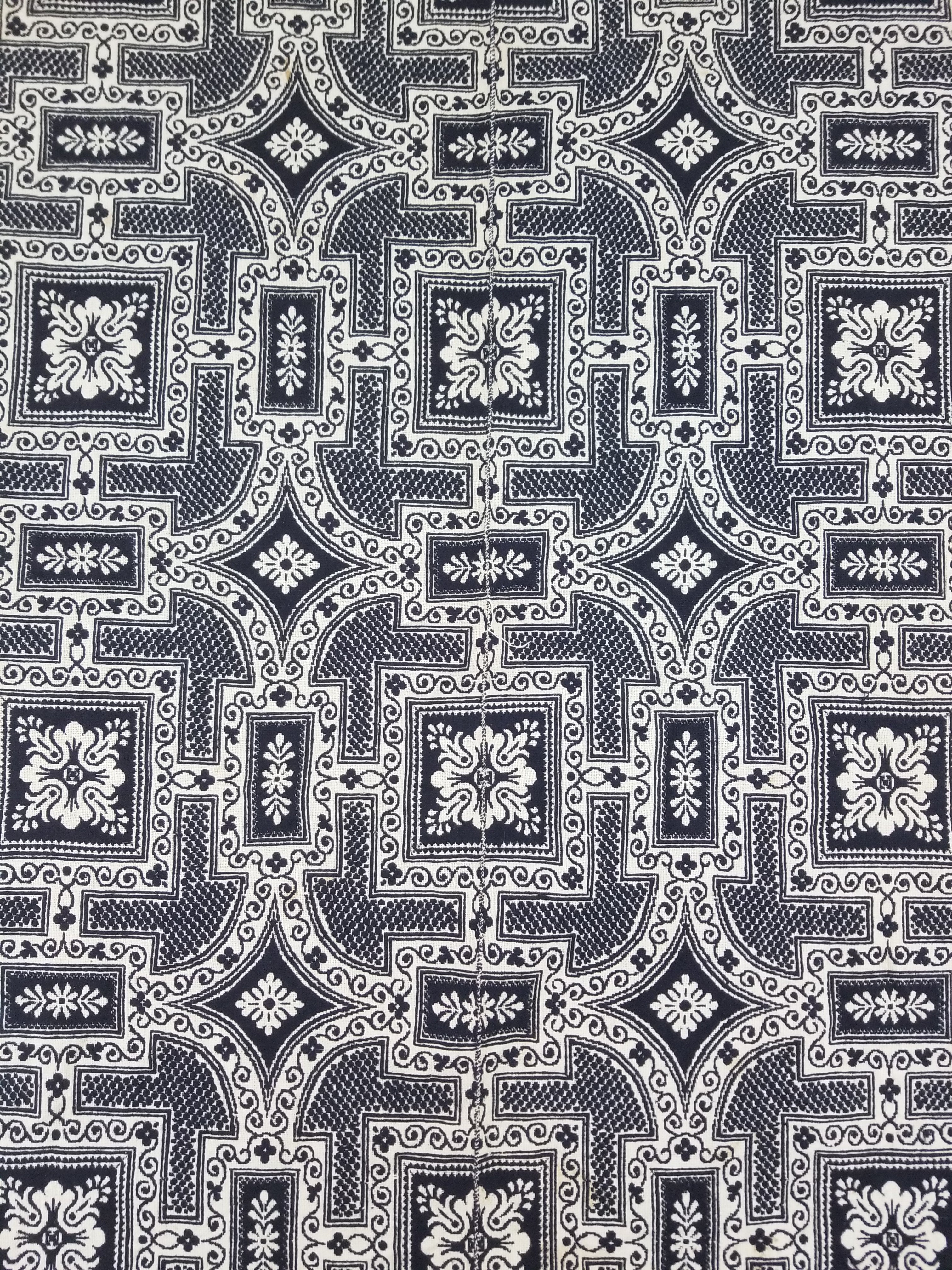 Antique American Jacquard Loom Reversible Folk Art Tapestry Blanket Throw 228x188cm