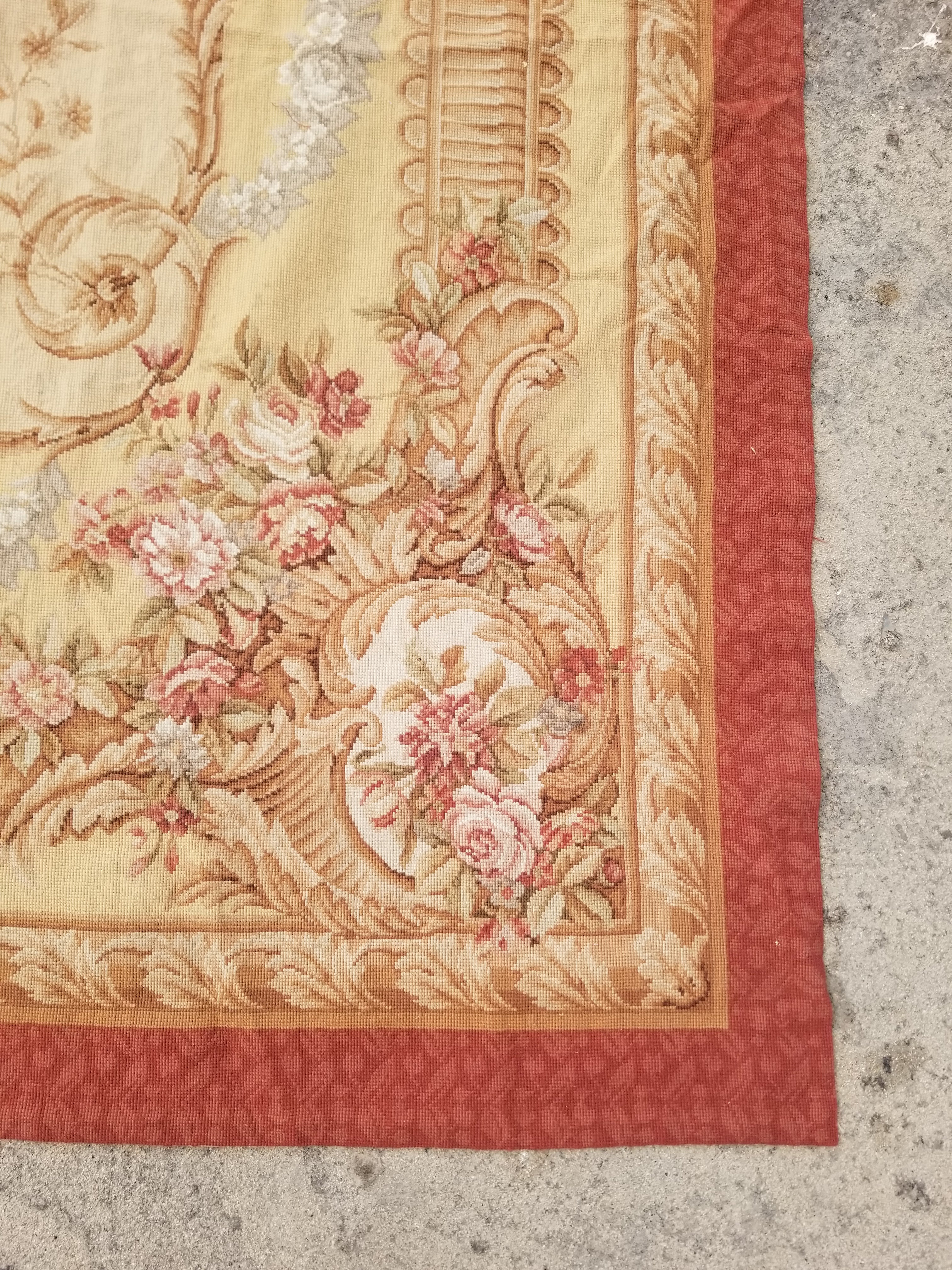 Antique French Aubusson Ornate Floral Wool Area Rug 355x257cm