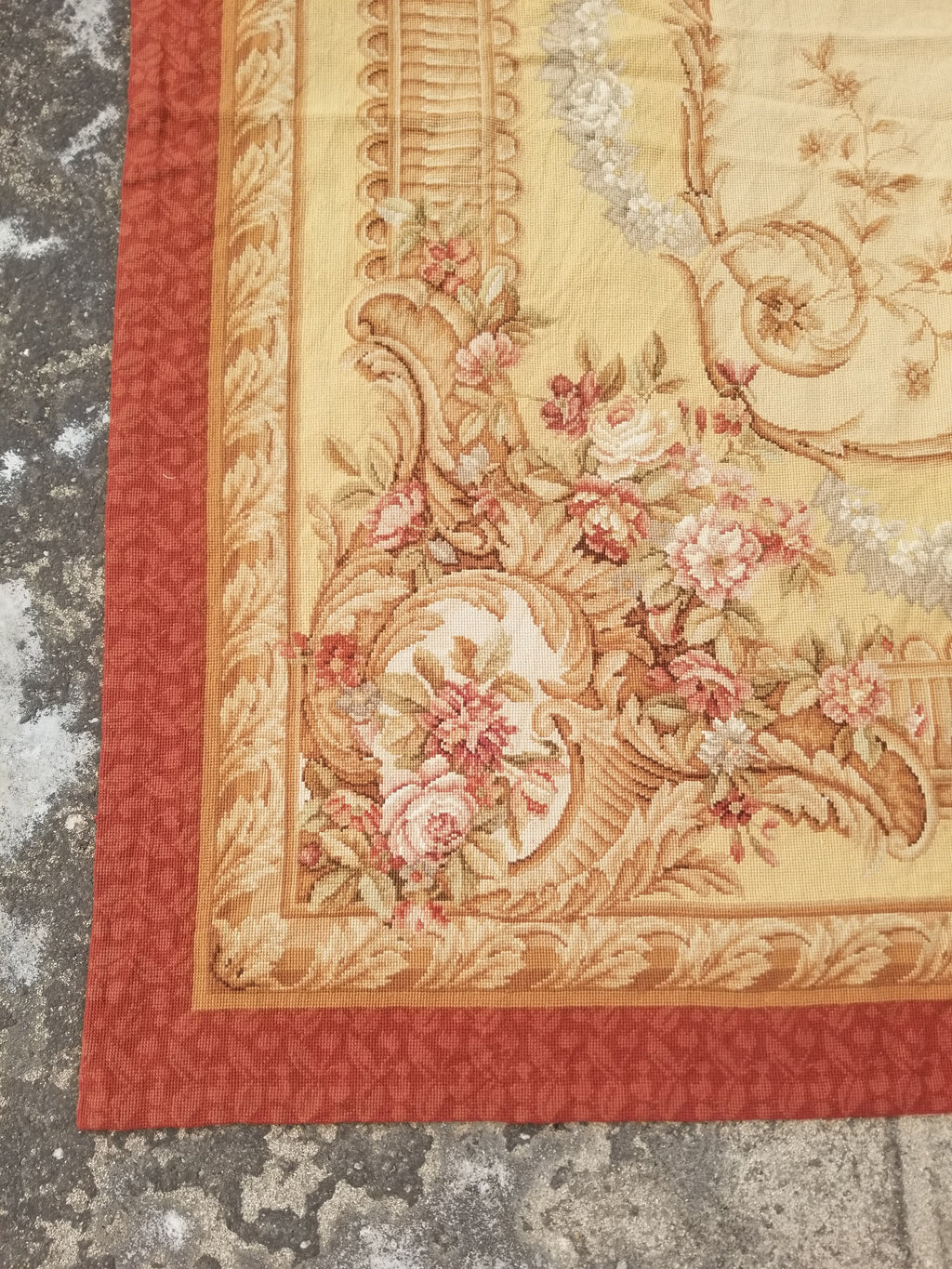 Antique French Aubusson Ornate Floral Wool Area Rug 355x257cm