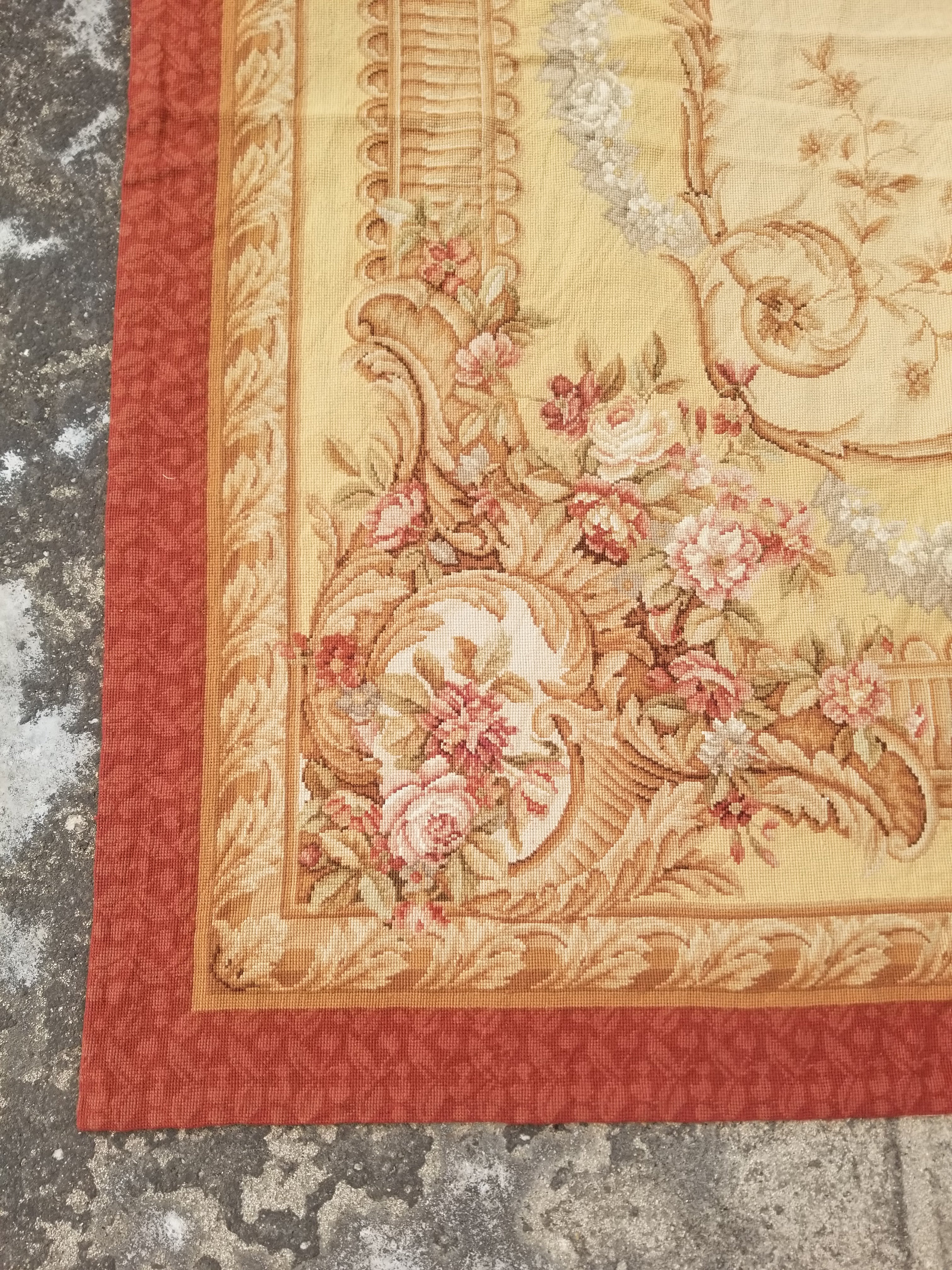 Antique French Aubusson Ornate Floral Wool Area Rug 355x257cm