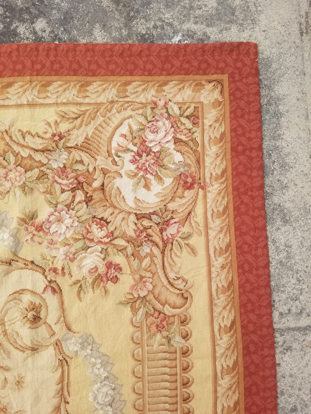 Antique French Aubusson Ornate Floral Wool Area Rug 355x257cm
