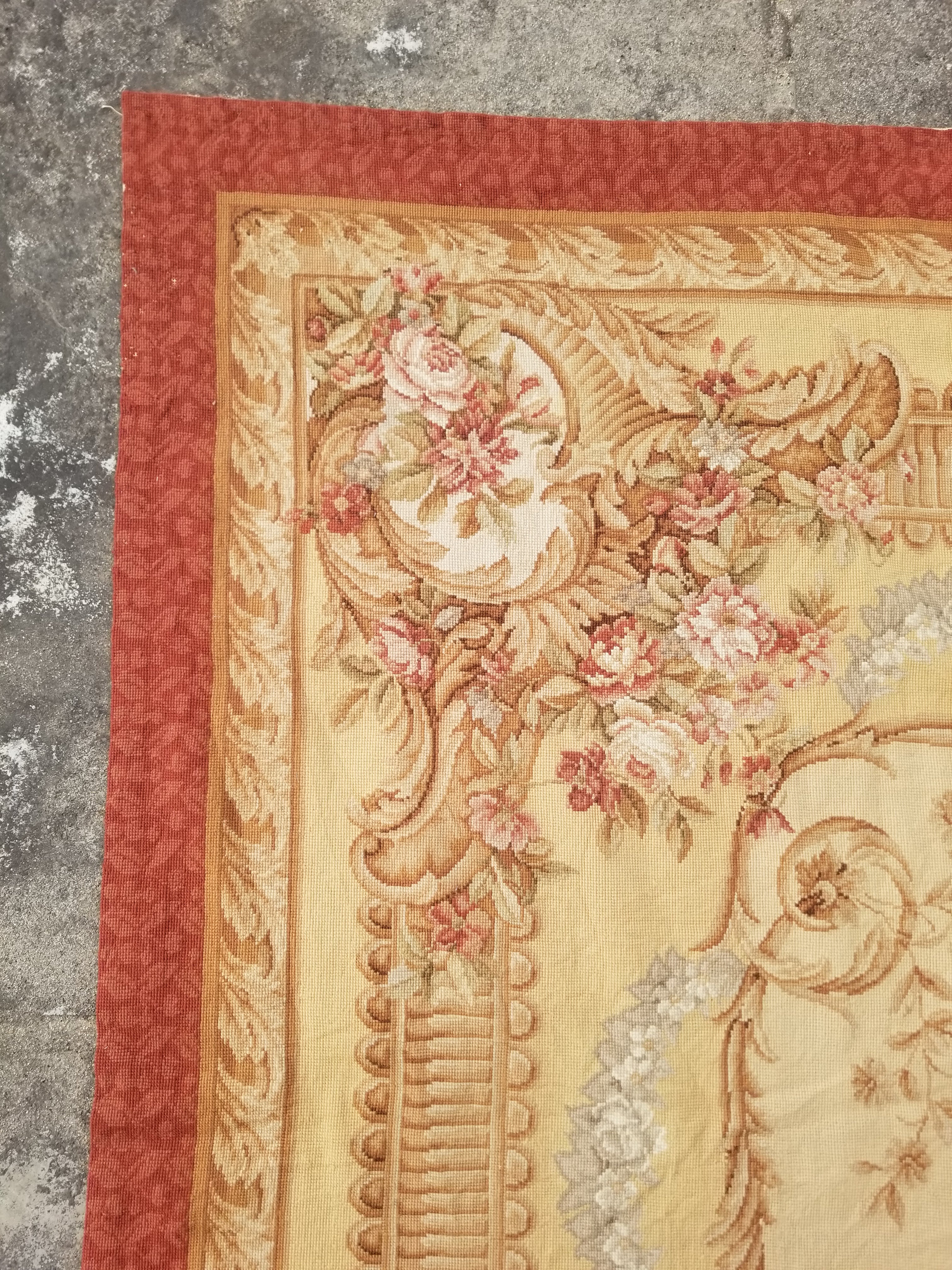Antique French Aubusson Ornate Floral Wool Area Rug 355x257cm