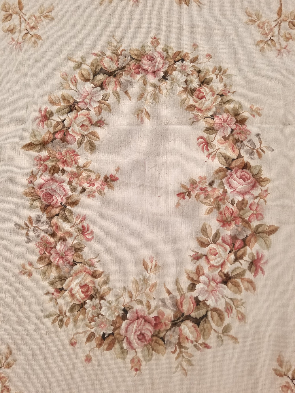 Antique French Aubusson Ornate Floral Wool Area Rug 355x257cm
