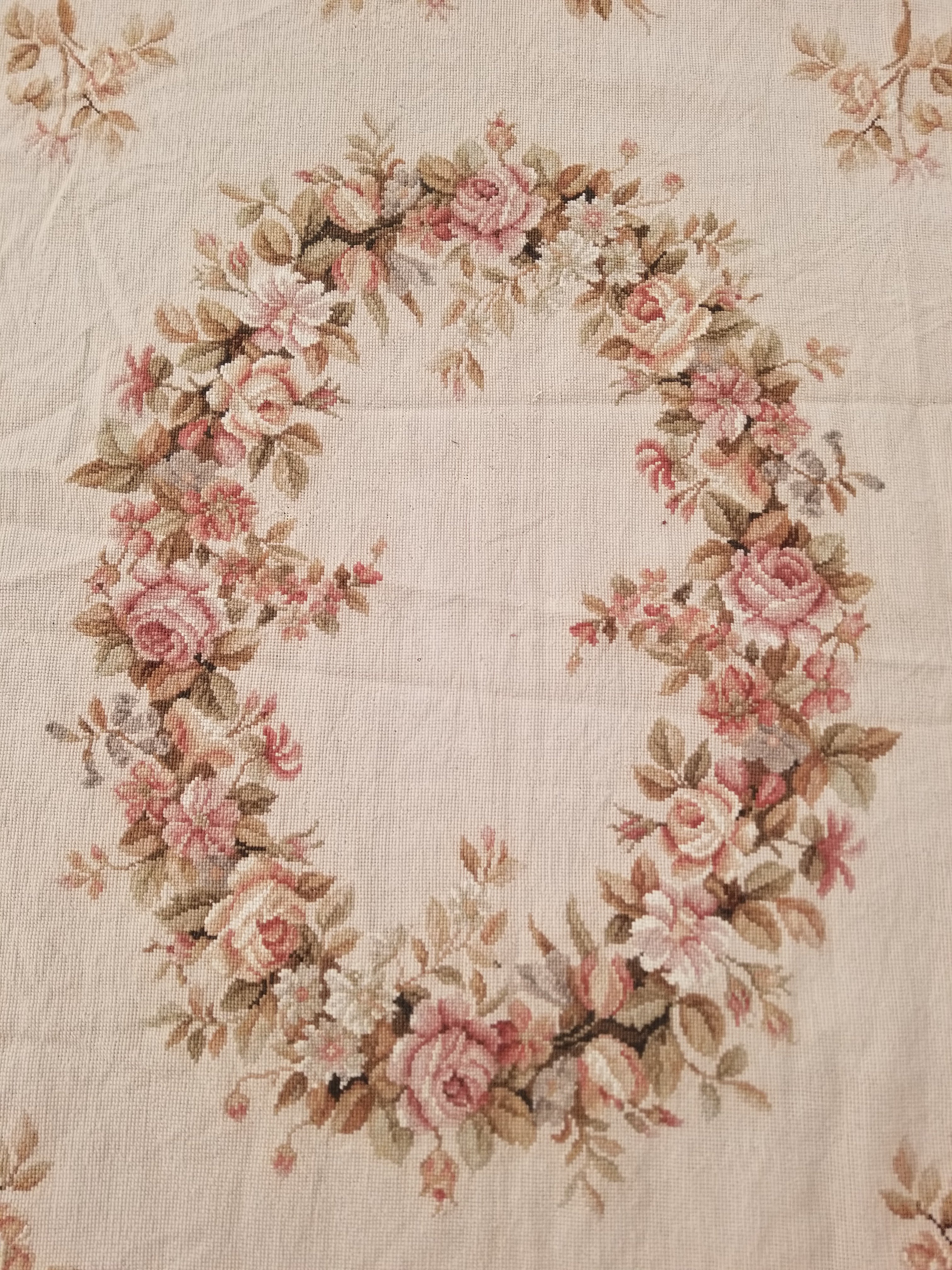 Antique French Aubusson Ornate Floral Wool Area Rug 355x257cm