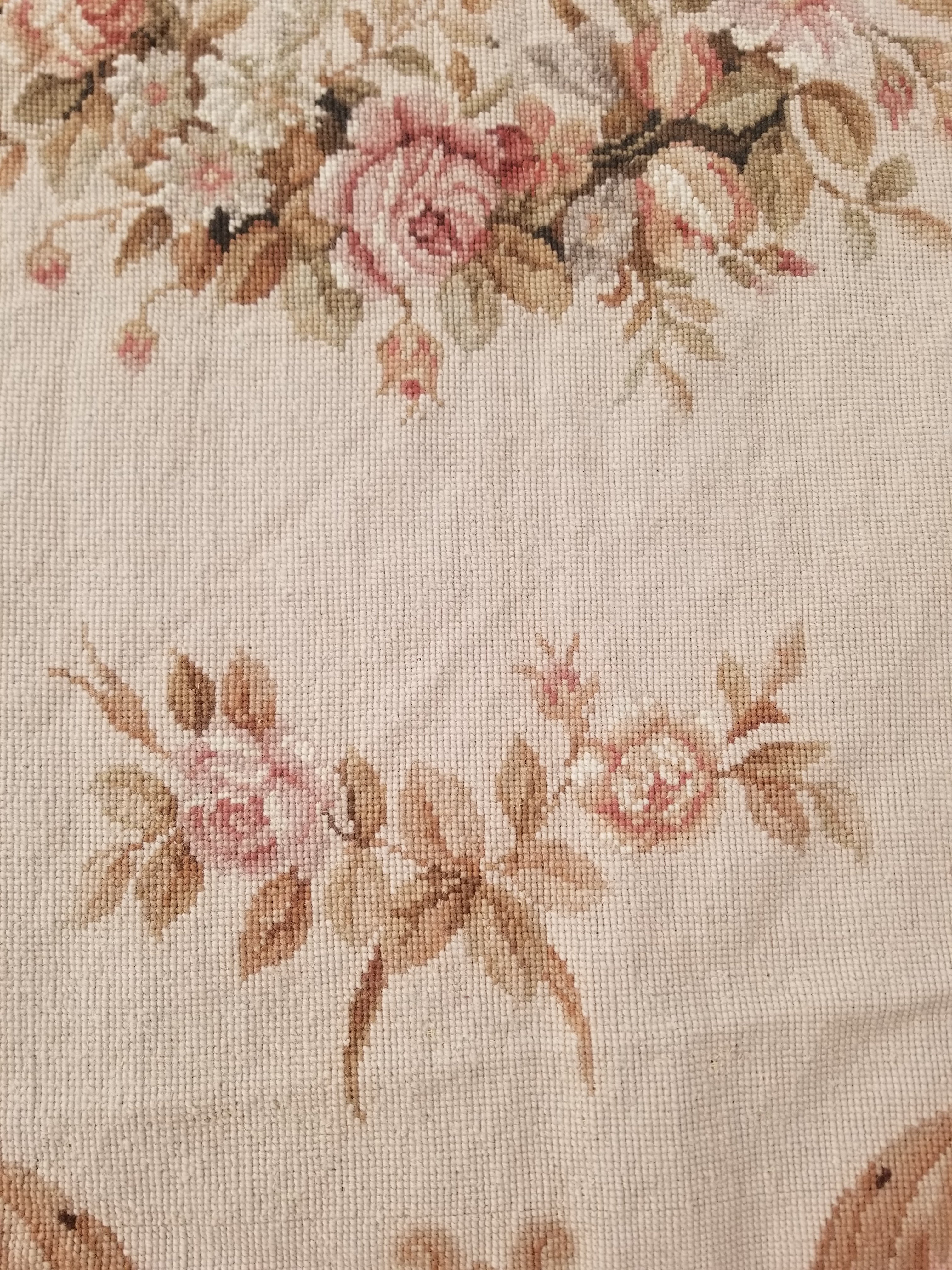 Antique French Aubusson Ornate Floral Wool Area Rug 355x257cm