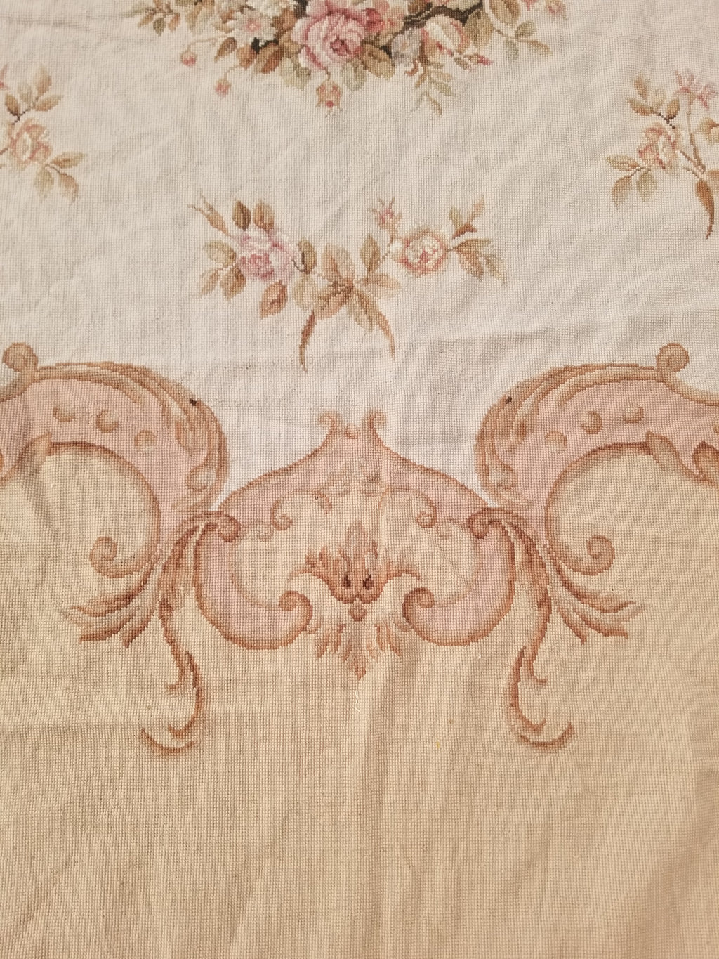 Antique French Aubusson Ornate Floral Wool Area Rug 355x257cm