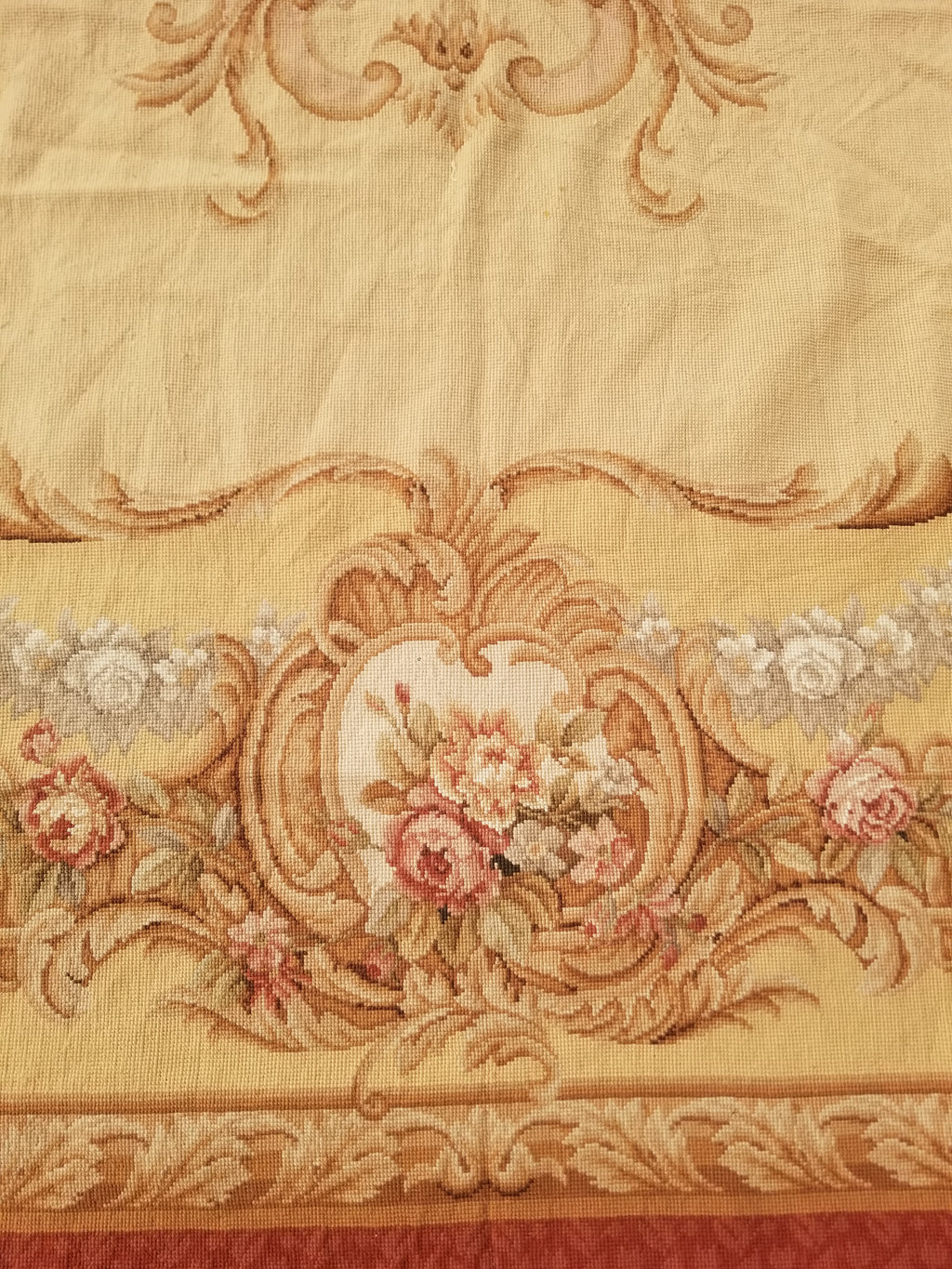 Antique French Aubusson Ornate Floral Wool Area Rug 355x257cm