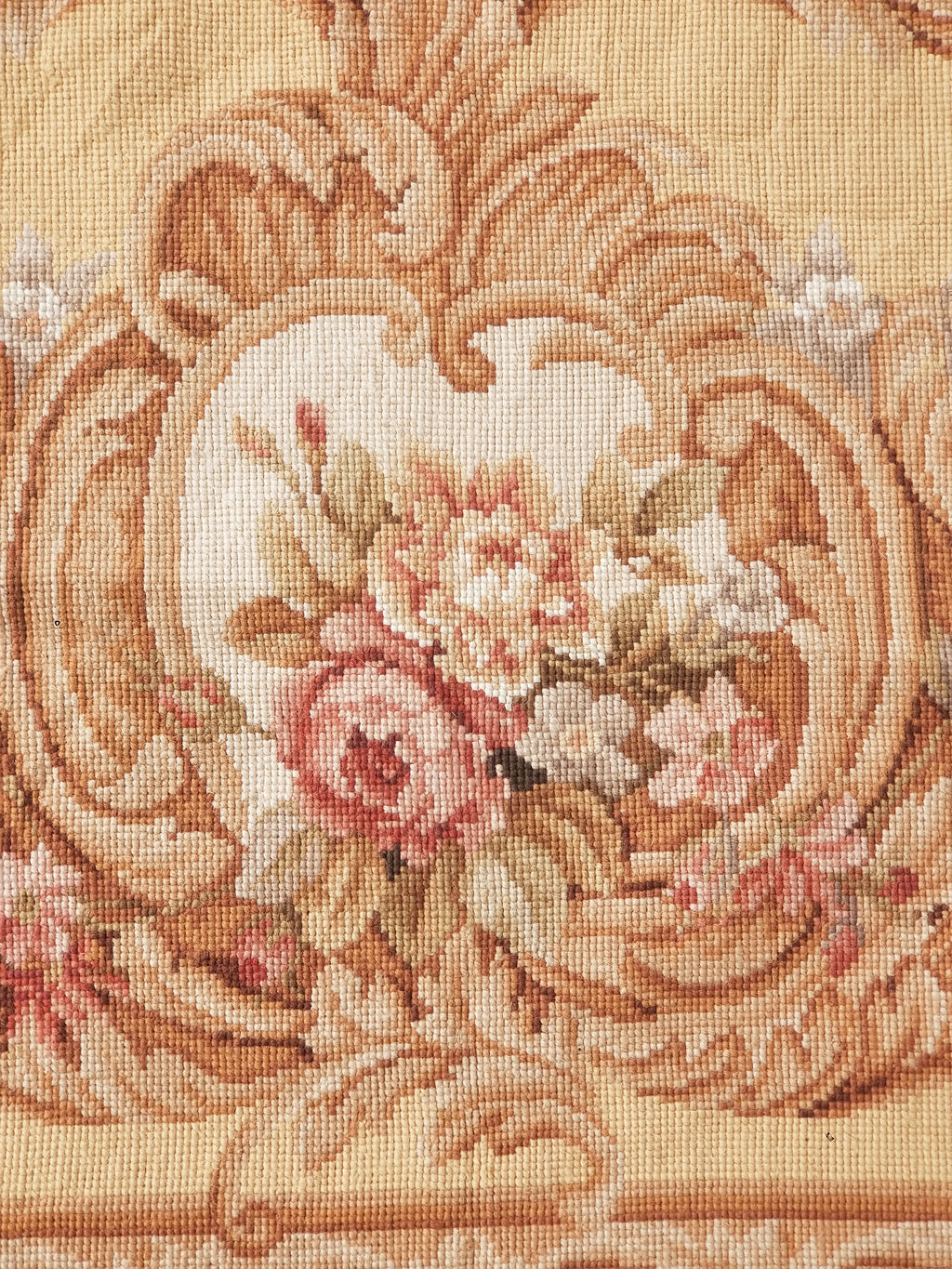 Antique French Aubusson Ornate Floral Wool Area Rug 355x257cm