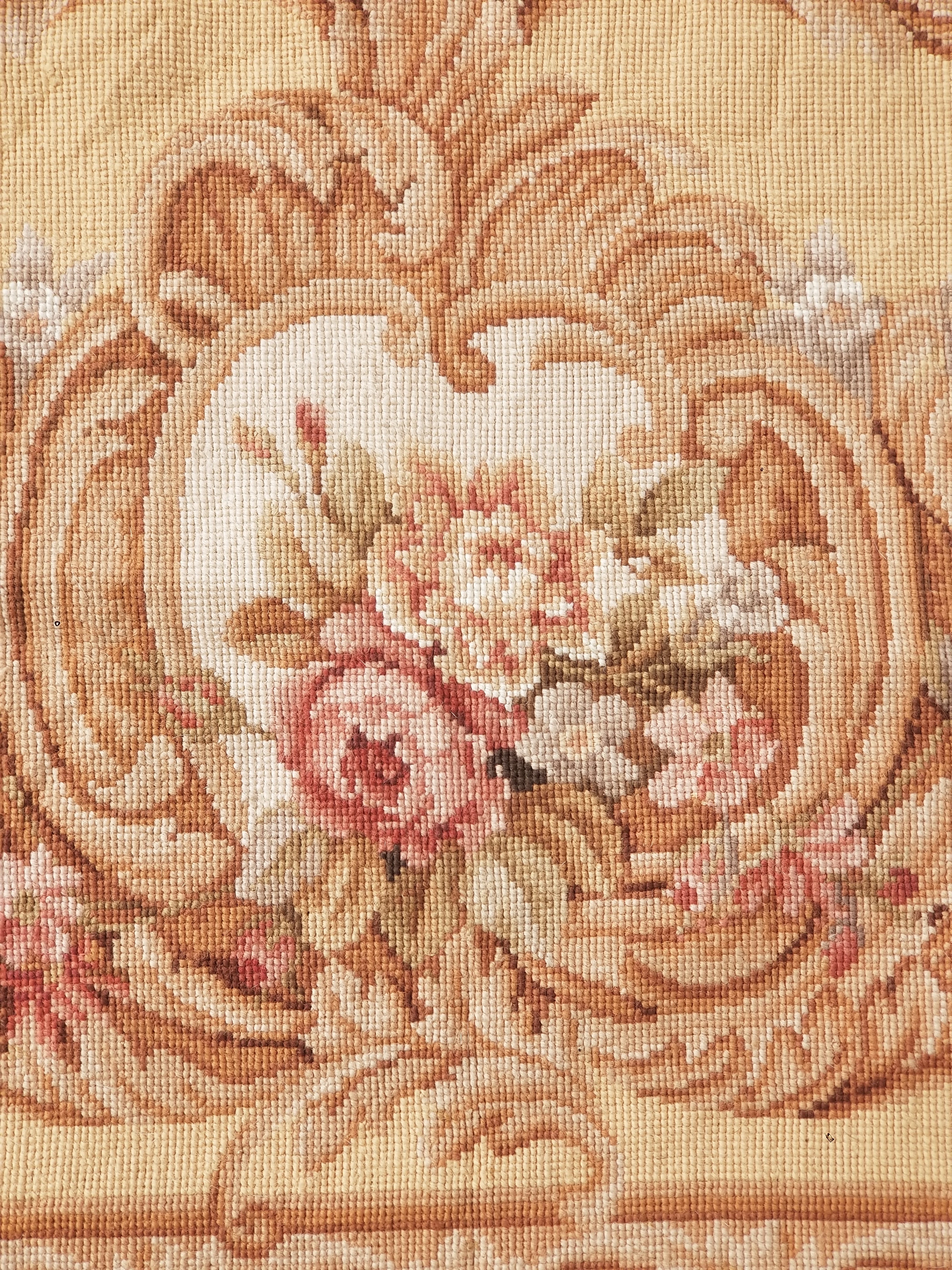Antique French Aubusson Ornate Floral Wool Area Rug 355x257cm