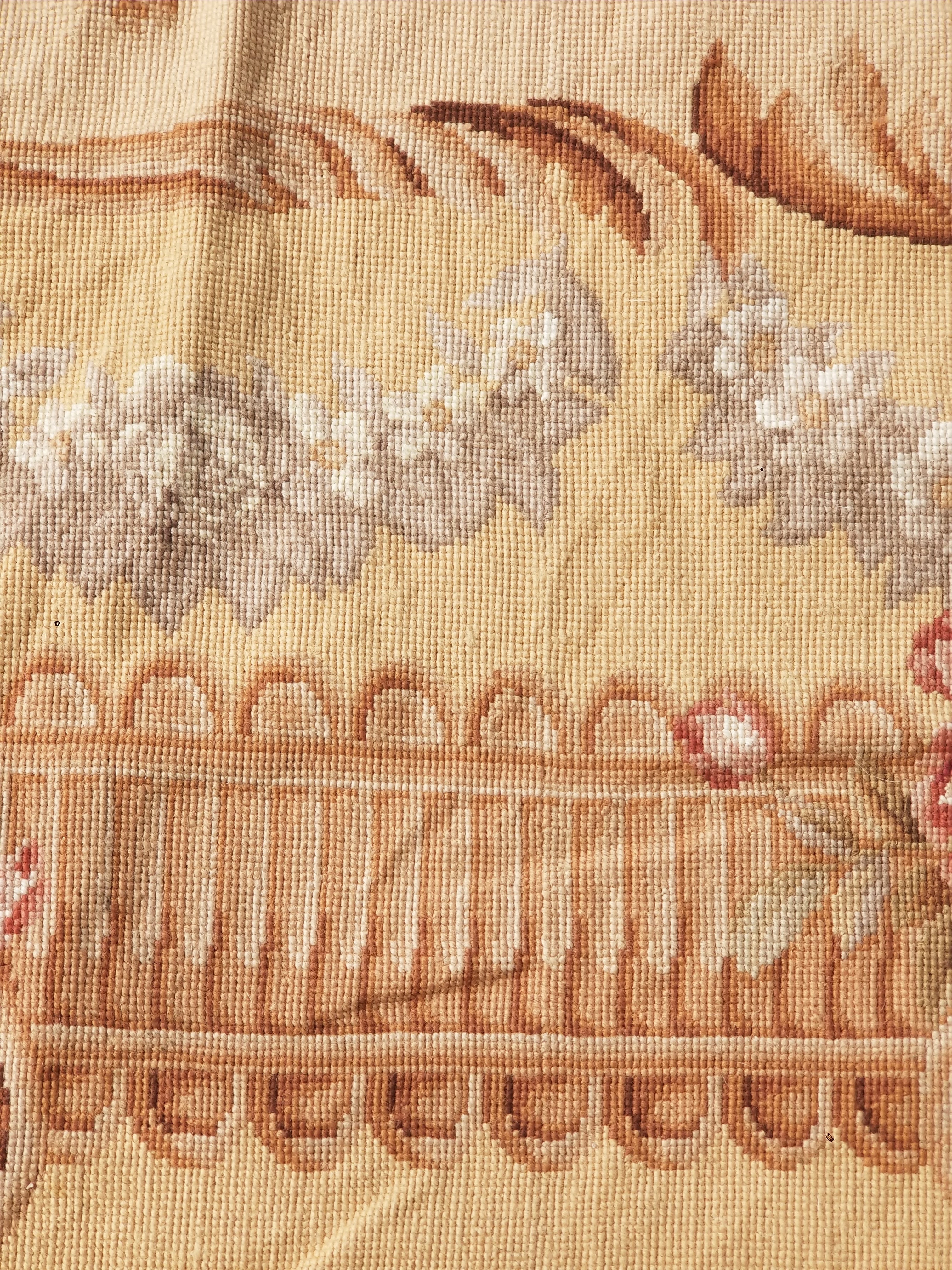 Antique French Aubusson Ornate Floral Wool Area Rug 355x257cm